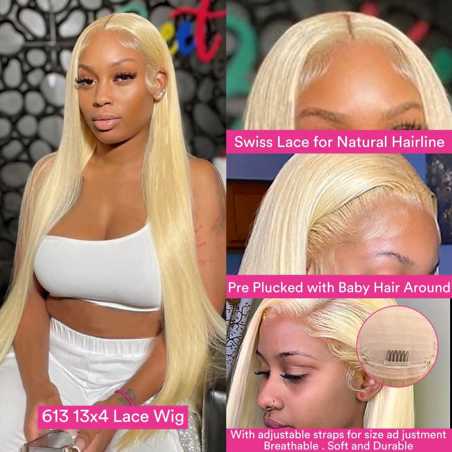 613 Blonde Lace Front Wig Human Hair 13x4 Lace Frontal Straight Wig Human Hair Pre Plucked with Baby Hair 180% Density Transparent Lace Frontal Straight Wigs for Woman with Natural Line(22Inch)