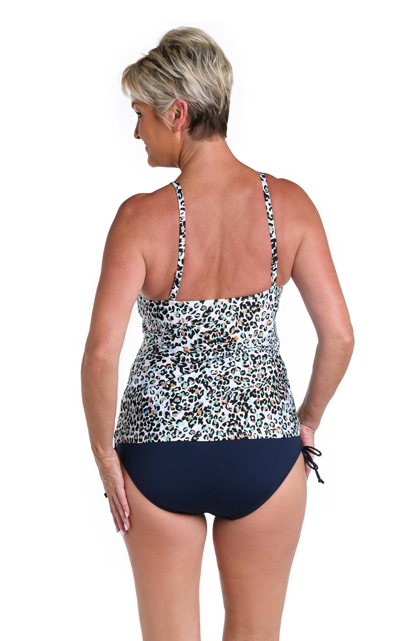 24th & Ocean Women's High Neck Adjustable Neckline Tankini Swimsuit Top, Multi//Desert Spot