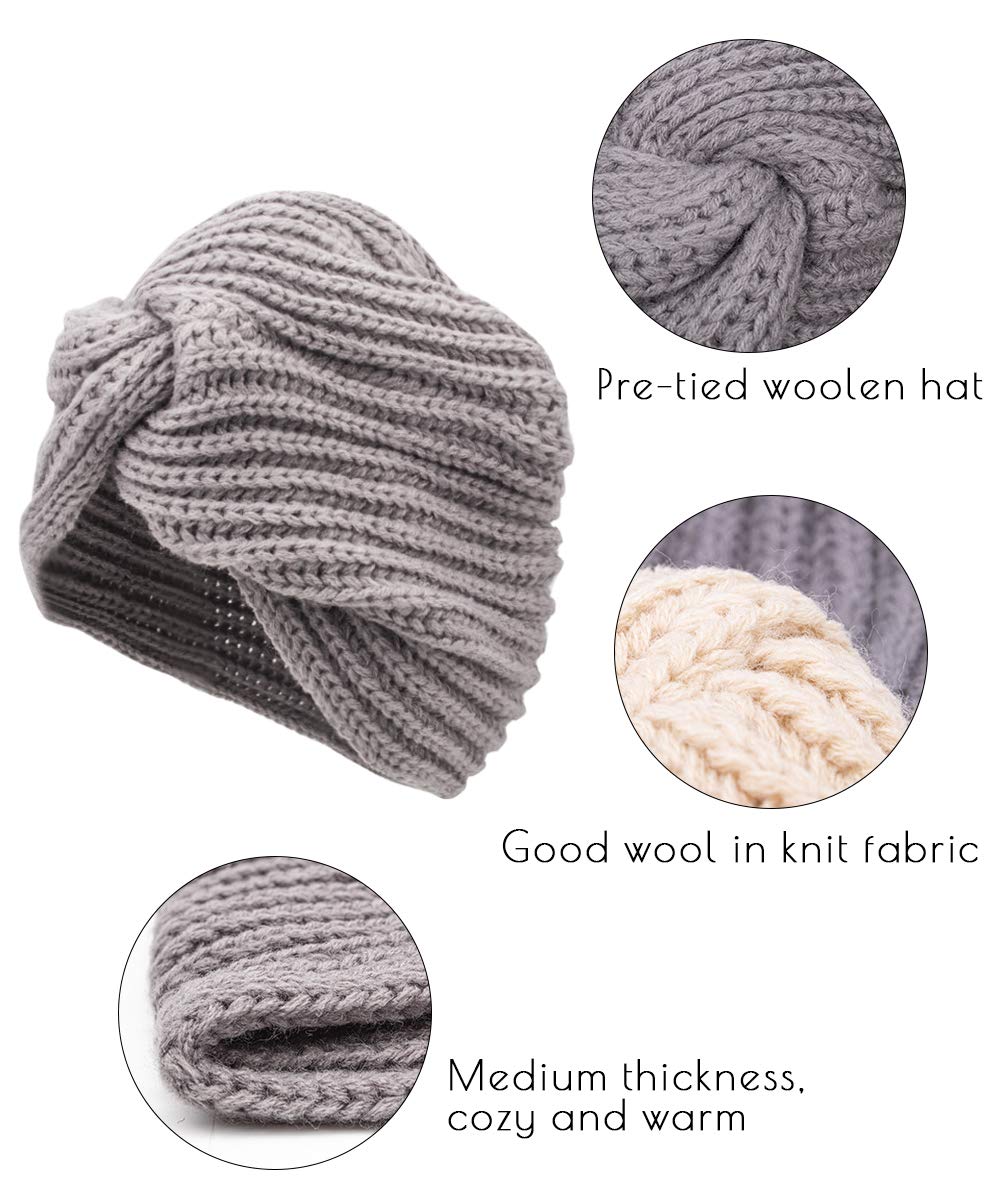 3pcs Womens Winter Hats, Beanie Hat for Women, Knit Hat Slouchy Beanies Wool Hat, Warm Turban Hat Thick Chemo Caps for Cancer Patient, White Gray Brown