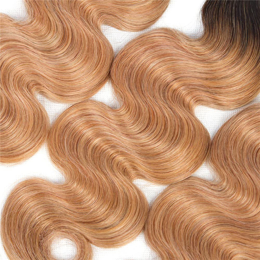 1b27 Human Hair Bundles Ombre Blonde Body Wave Bundles 8A Peruvian Virgin Human Hair 3 Bundles 12 14 16 Inch Two Tone Black and Blonde Bundles Hair Extensions Blonde Body Wave Bundles