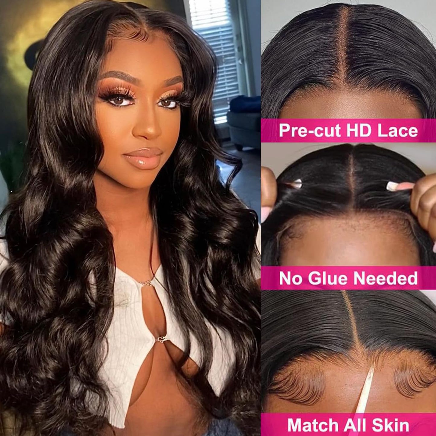 5x5 Pre Cut Lace Front Wigs Human Hair Wear and Go Glueless Wig Pre Plucked Pre Cut 180 Density 5x5 HD Lace Closure Wigs Upgraded Body Wave Transparent Lace Front Wigs for Black Women 22 Inch