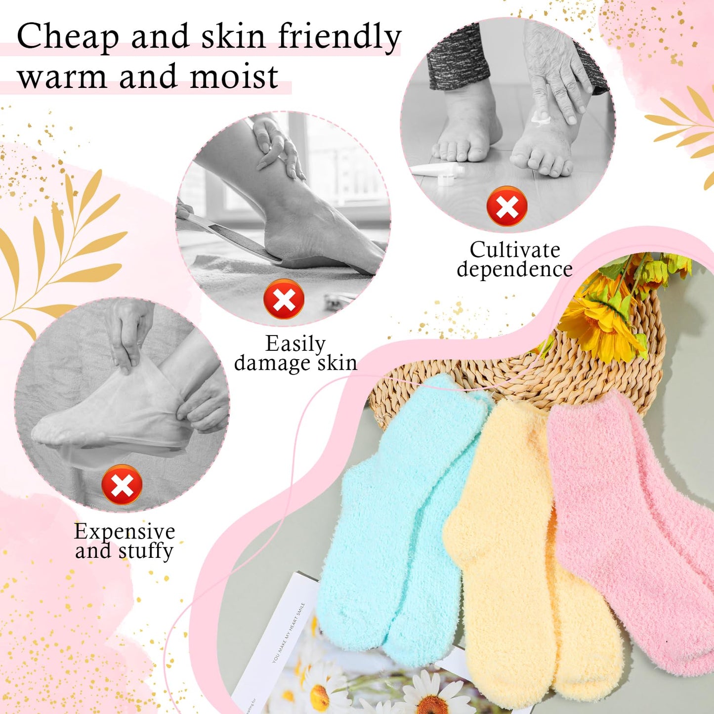 3Pairs Aloe Socks Moisturizing Spa Socks Sleeping Fuzzy Socks for Dry Feet Overnight, Non Slip Coral Fleece Lotion Socks Women Spa Pedicure Foot Care Socks for Repairing Dry Feet,Cracked Heel
