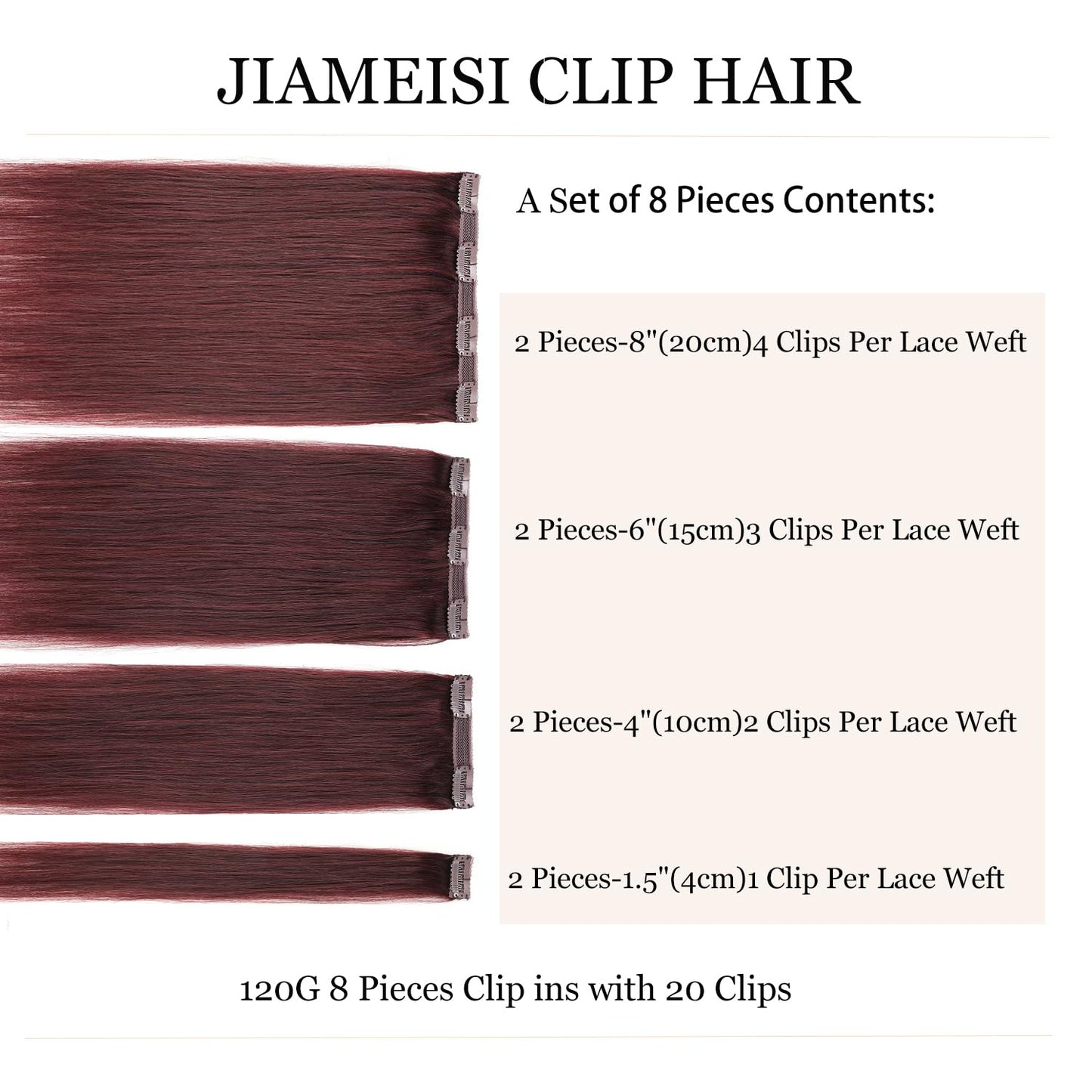 Clip in Hair Extensions Human Hair, Double Weft 120g 8pcs Burgundy Red Clip in Real Human Hair Extensions for Women Long 20Inches Thick Clip Ins #99J Wine Red Human Hair Extensions