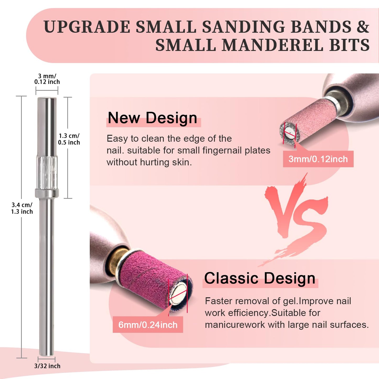 200pcs 180 Grit Small Sanding Bands for Nail Drill with 2pcs 3/32’’ Upgrade Mandrels Bits, Mini Sanding Bands for Nail Drill for Manicure Nail Salon and Nail Enthusiasts Use, Pink