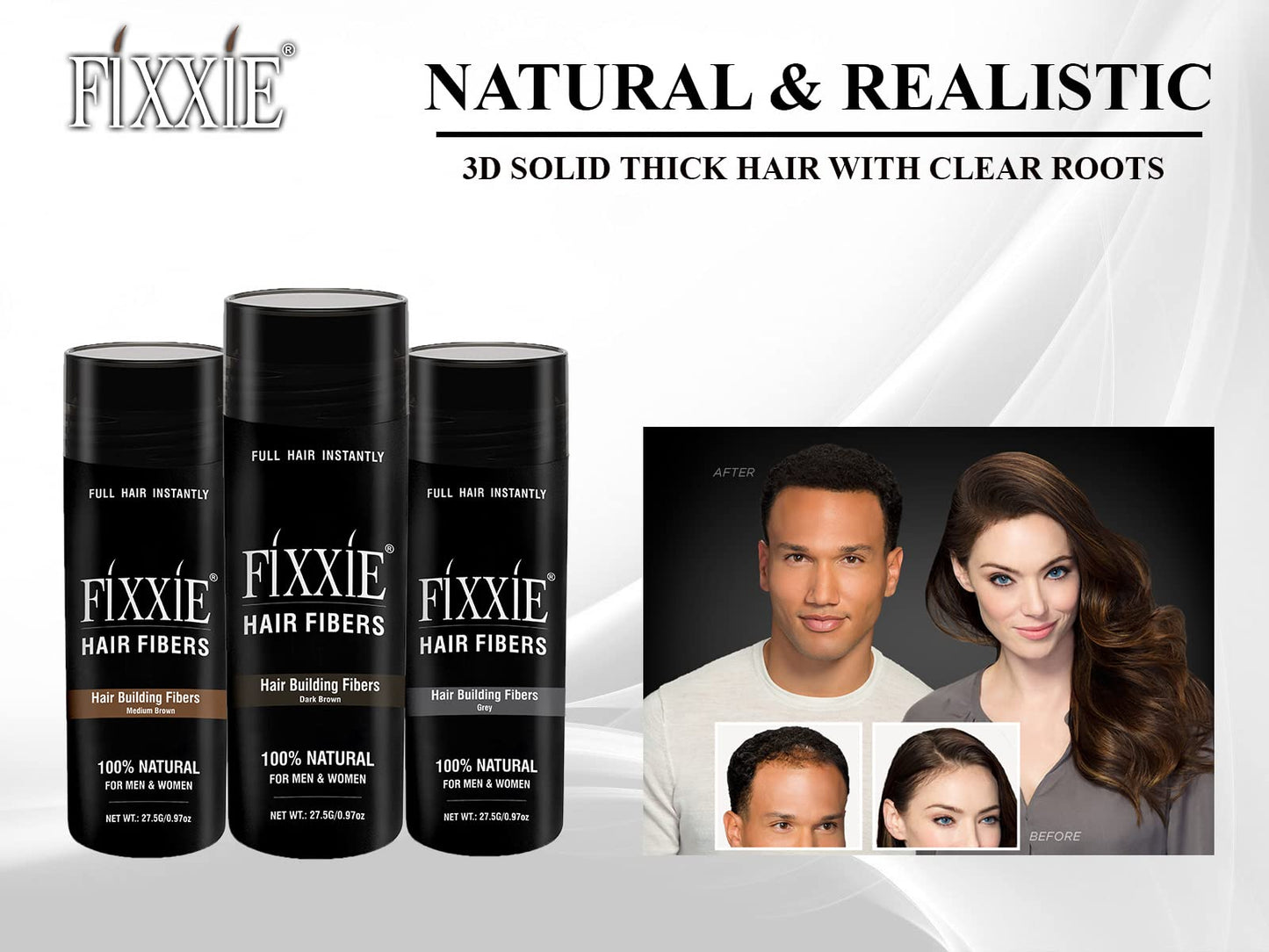 FIXXIE Hair Fibers DARK BROWN for Thinning Hair 27.5g Bottle, Hair Fibre Concealer for Hair Loss for Men and Women, Naturally Thicker Looking Hair with Keratin Hair Fibres