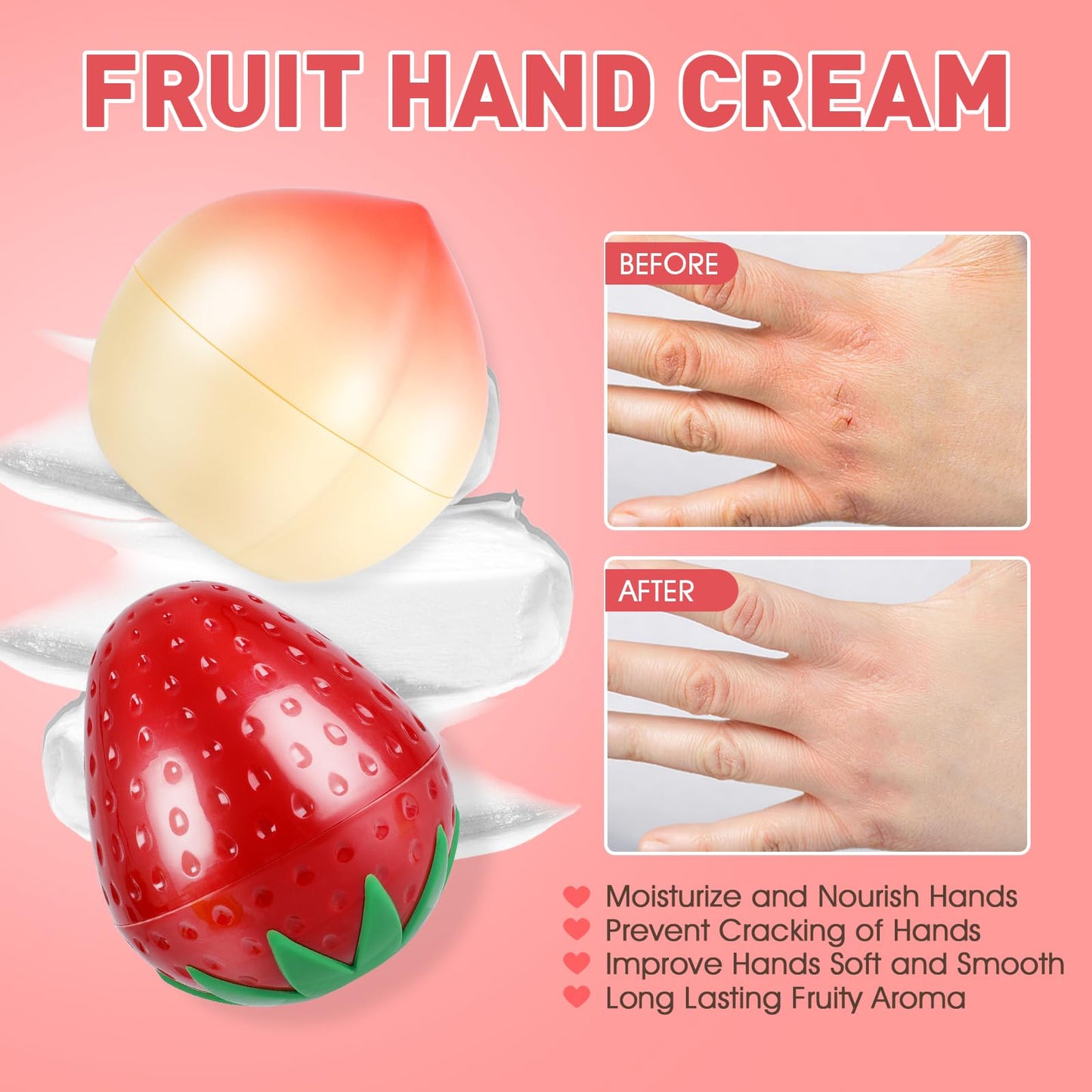 4 Pack Hand Cream Gifts Set For Women, Easter Basket Stuffers, Hand Lotion for Dry Cracked Hands, Mothers Day Gifts for Mom and Teacher Appreciation Gifts, 1.06 Oz (Strawberry, Pear, Lemon, Peach)