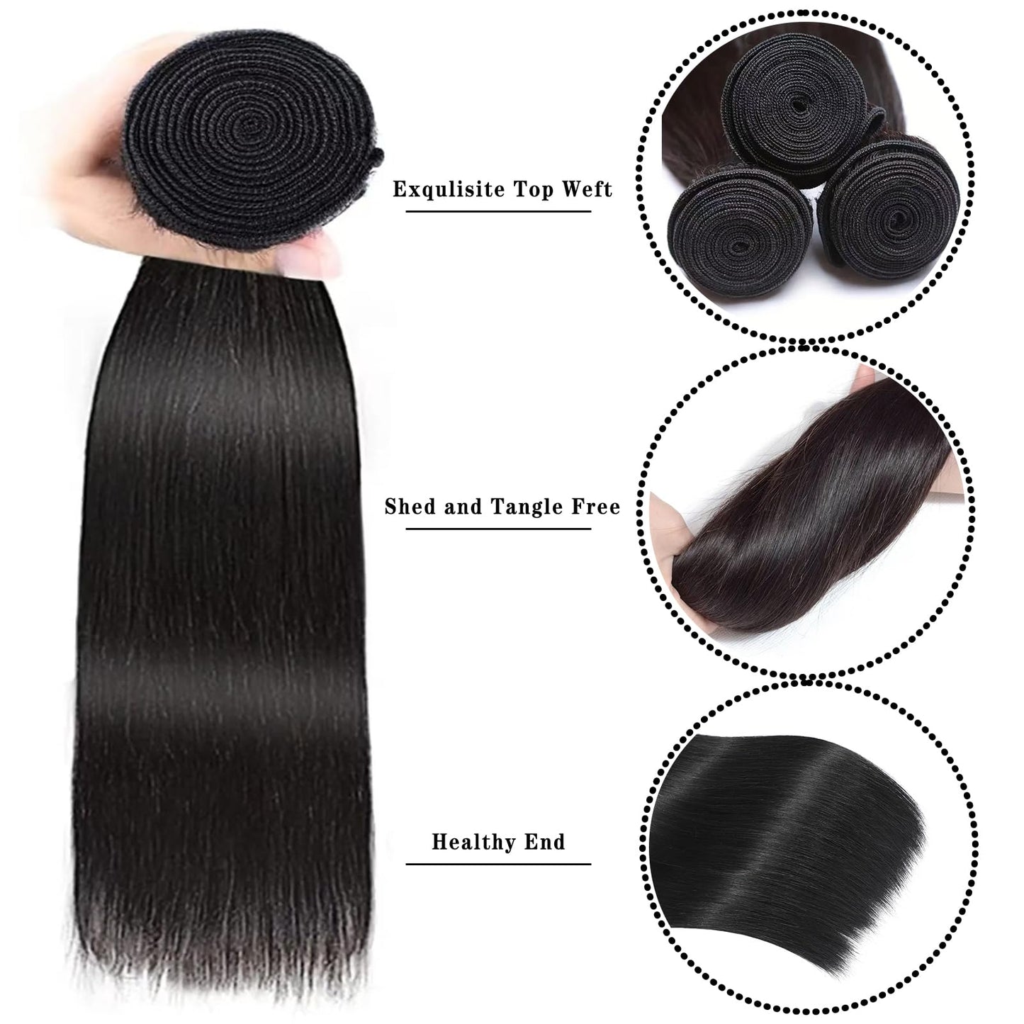 10A Straight Human Hair Bundles Brazilian Human Hair Bundles 22 24 26 Inch 100% Unprocessed Virgin Bundles Human Hair 3 Bundles Human Hair Double Weft Remy Hair Bundles Natural Color