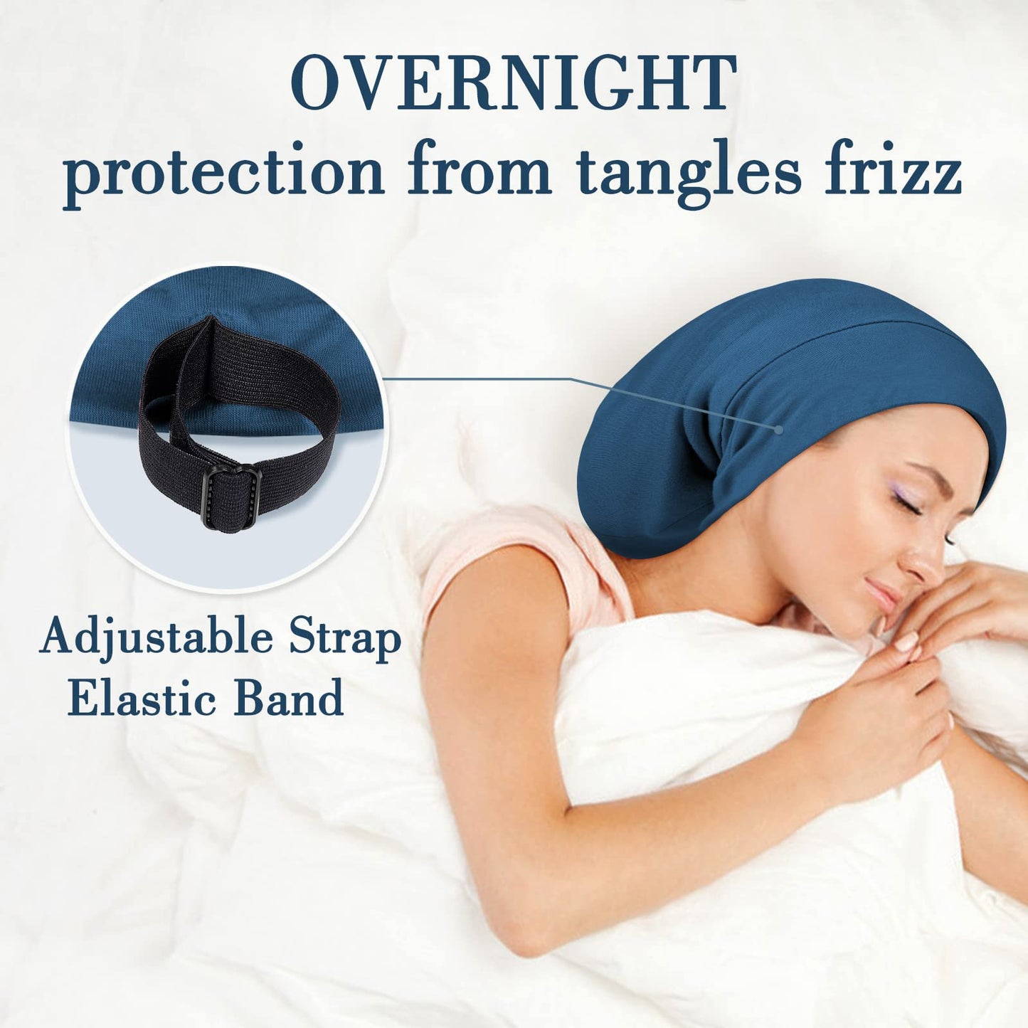 LULUSILK Mulberry Silk Bonnet for Sleeping Women, Real Silk Sleep Cap for Curly Hair and Braids, Pure Silk Head Wrap with Scrunchies, Bijou Blue