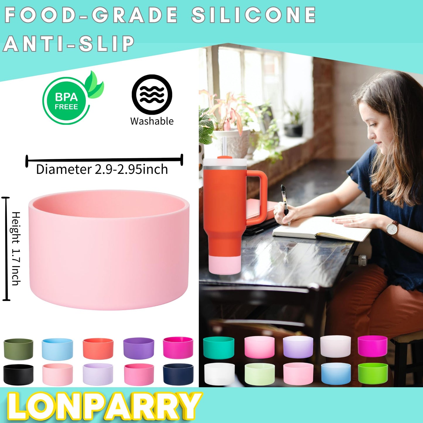 LONPARRY 4-Pack Boot for Stanley Tumbler 40 30 oz Bottom Sleeve Protector for Stanley Cup Quencher H2.0 Stanley IceFlow 30oz Silicone Sleeve for Stanley Bottom Anti-Slip Bottom Sleeve 2Black+2Pink