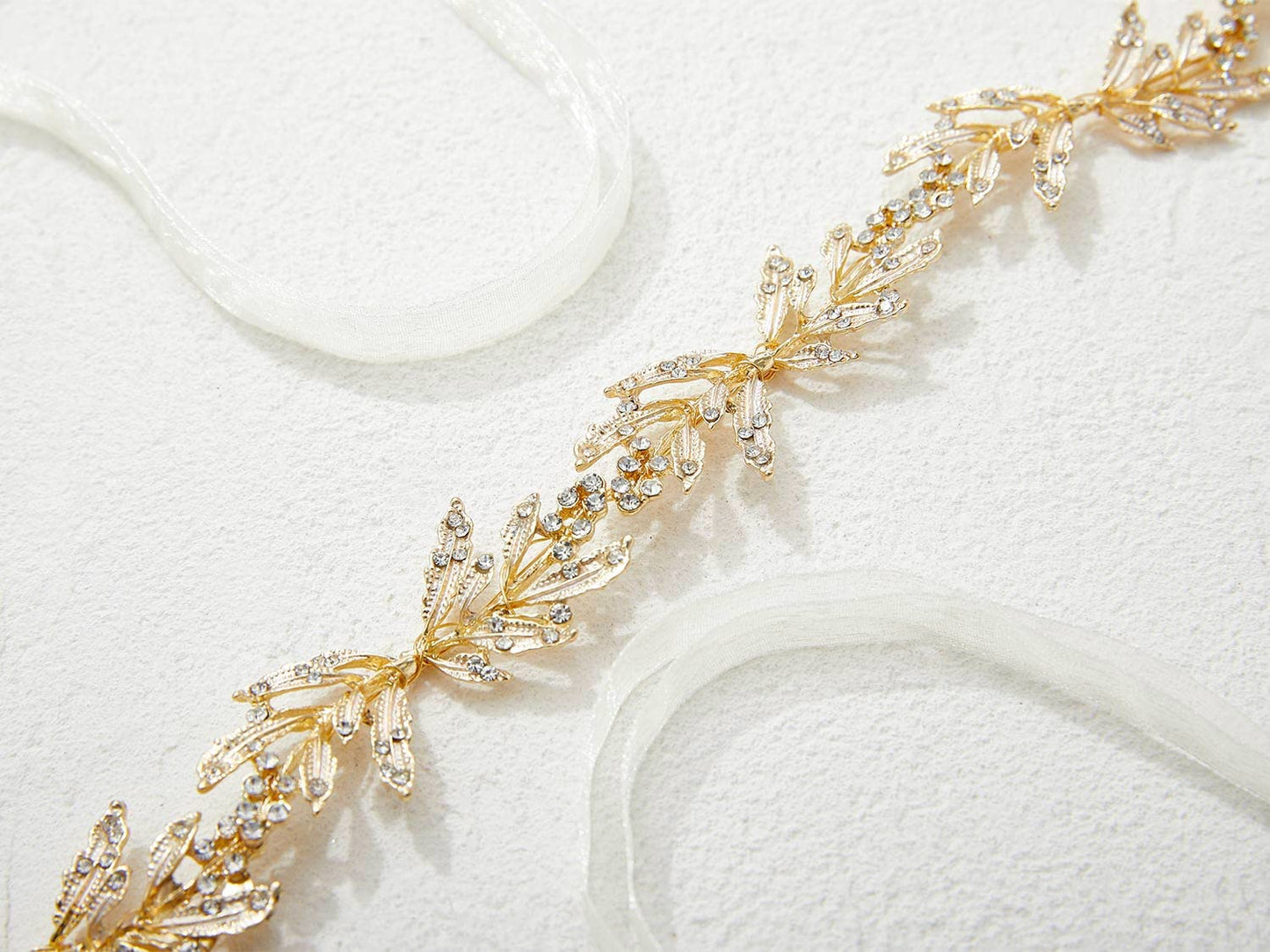 SWEETV Leaf Wedding Headpieces for Bride Flower Girl Gold Bridal Headband with Rhinestones Women Handmade Hair Accessories