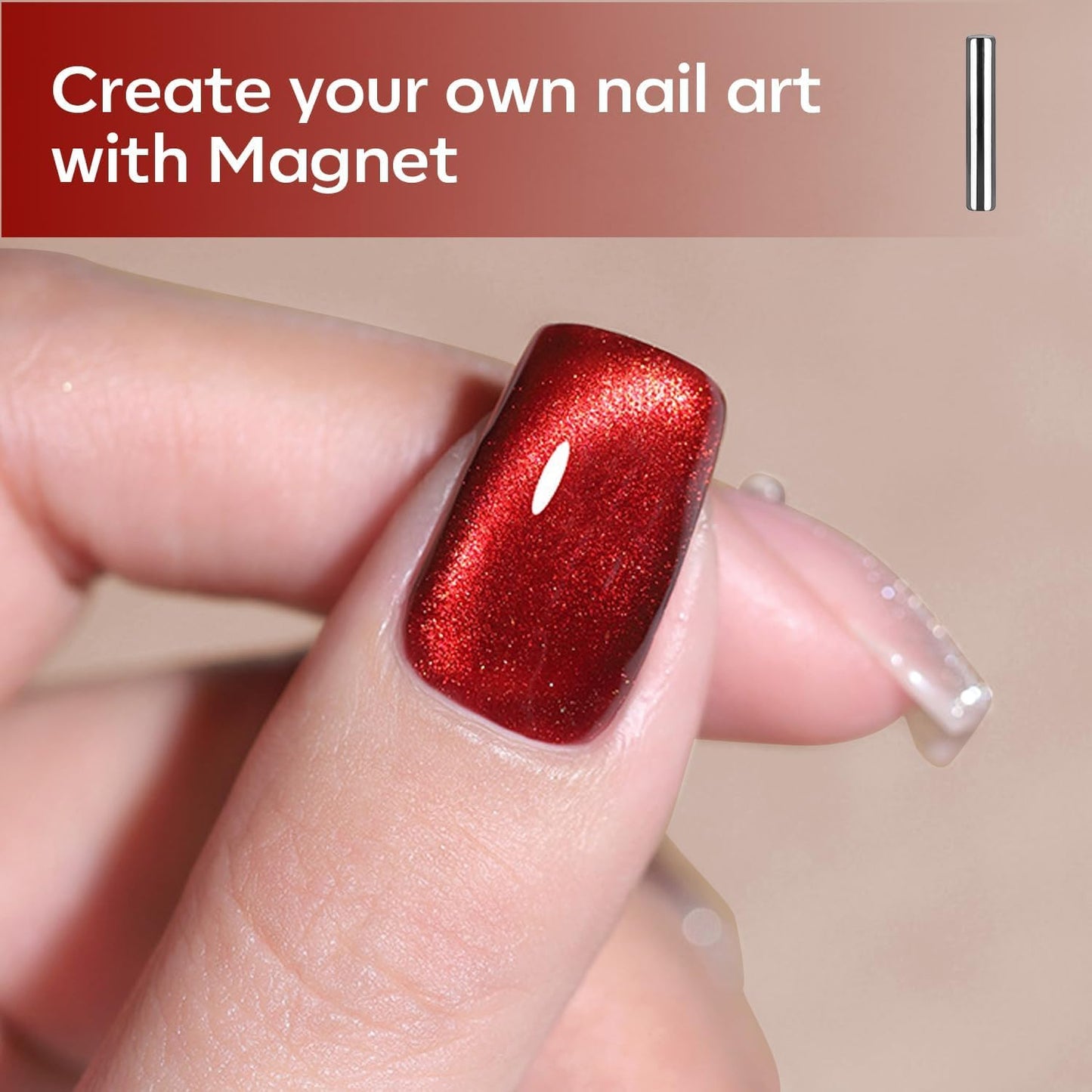modelones Cat Eye Gel Nail Polish,15 ML Glitter Red Nail Polish 9D Magnetic Burgundy Red Sparkle Bloody Glass Polish Reflective Translucent UV Ge Art DIY Salon Mother's Day Gift for Girl Women