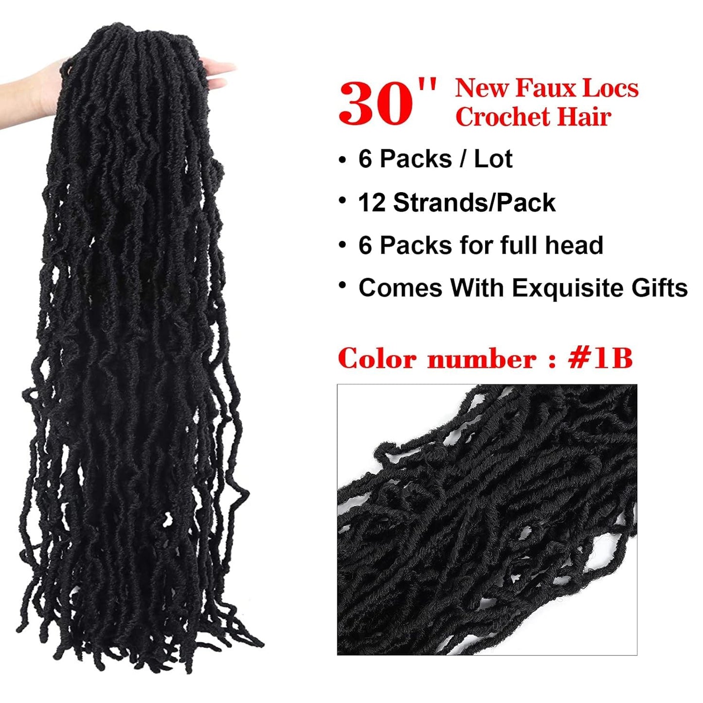 DUS 30 Inch New Faux Locs 6 Packs Natural New Soft Locs Crochet Hair Pre Looped long Styles Hair Extensions For Women (30 Inch(6 packs), #1B)