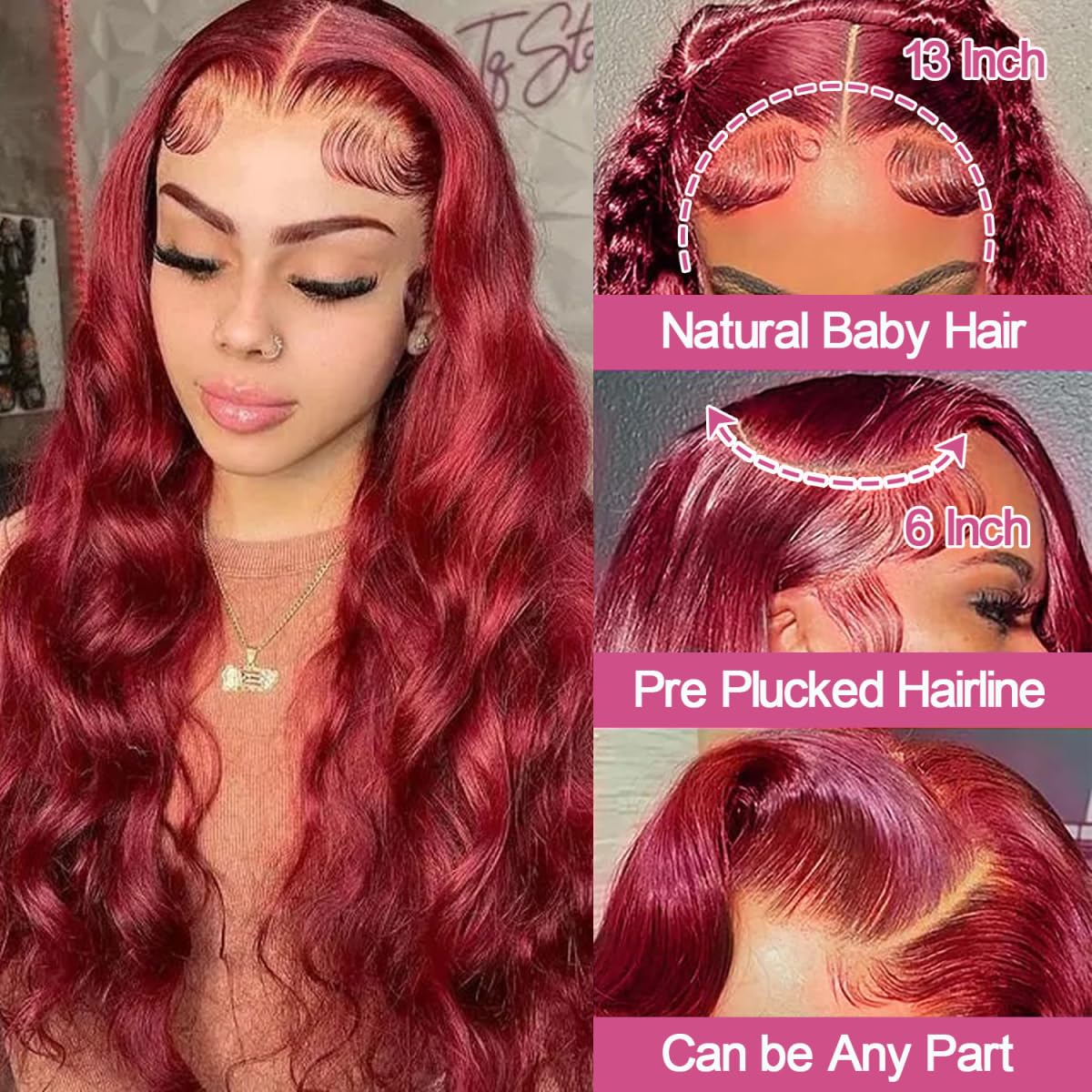 Smabuity 28 Inch 99J Burgundy Lace Front Wigs Human Hair Pre Plucked 13x6 HD Transparent Body Wave Lace Front Wigs Human Hair 99j Burgundy Red Wine Glueless Frontal Human Hair Wigs for Women