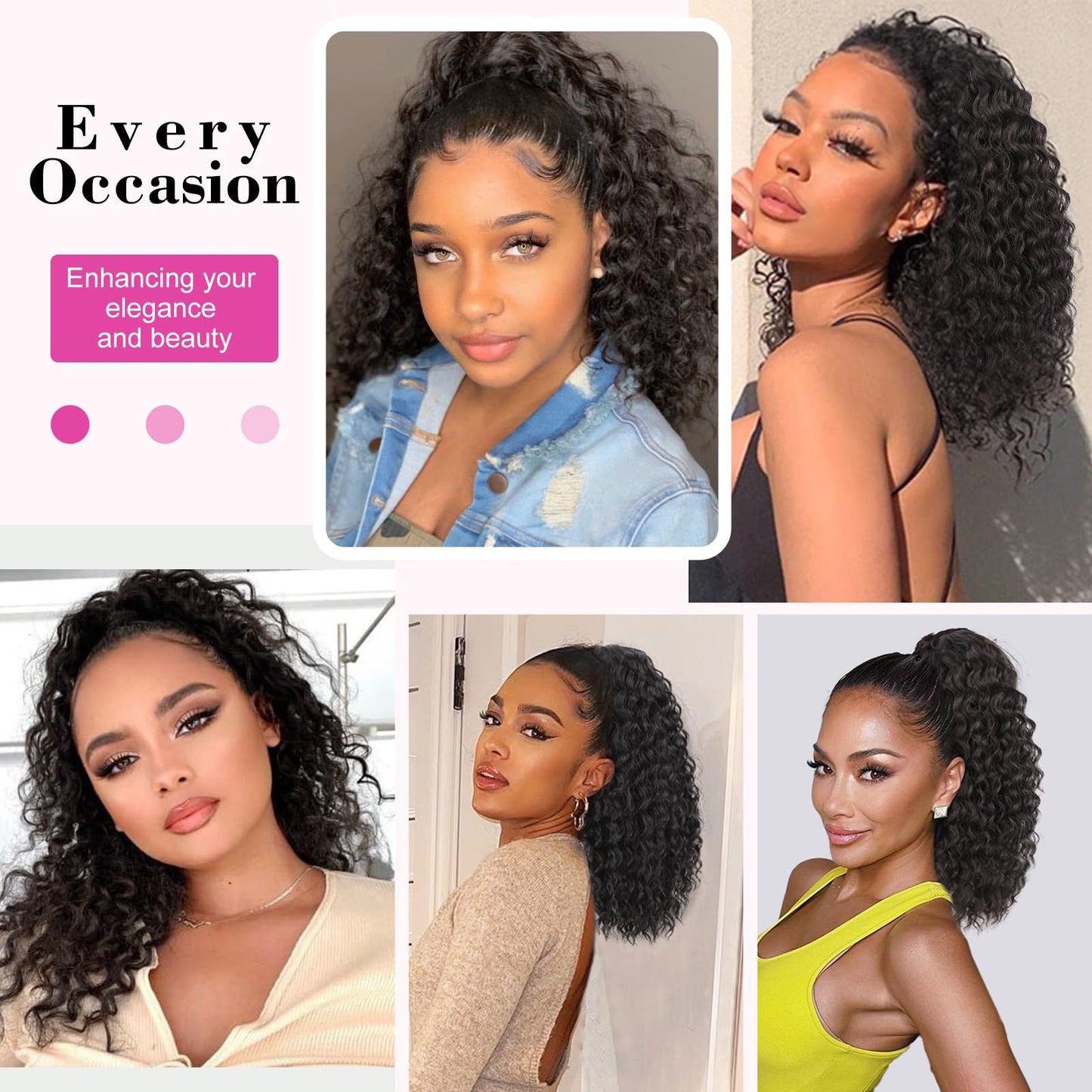 AISI BEAUTY Black Ponytail Extension Curly Drawstring Ponytail for Women Full Fake Ponytail 18 Inch Synthetic Curly Pony Tails Hair Extensions