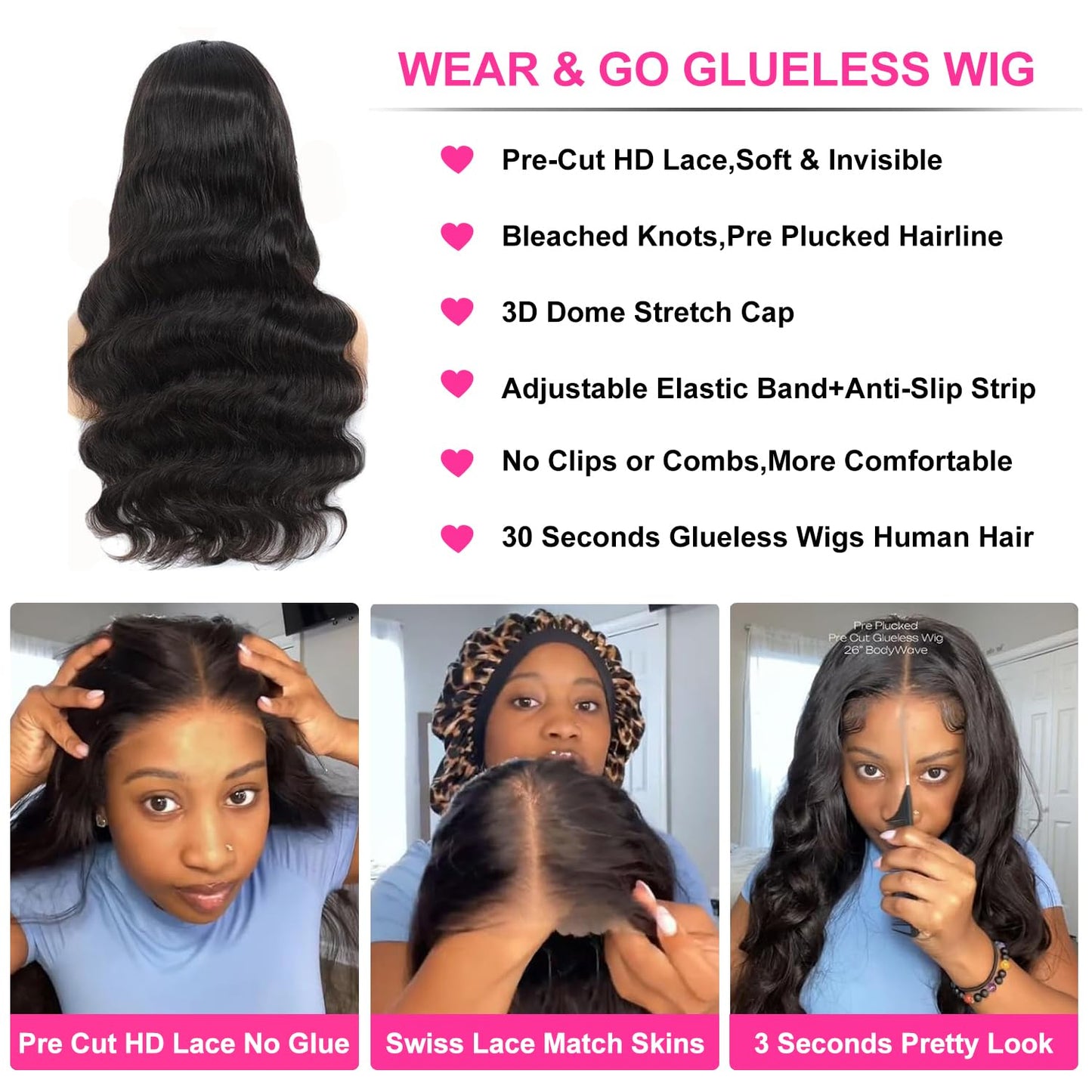 Uveous 5X5 HD Lace Closure Wigs Human Hair Wear and Go Glueless Wigs Human Hair Pre Plucked Pre Cut Lace No Glue Body Wave Lace Front Wigs for Women 22 inch