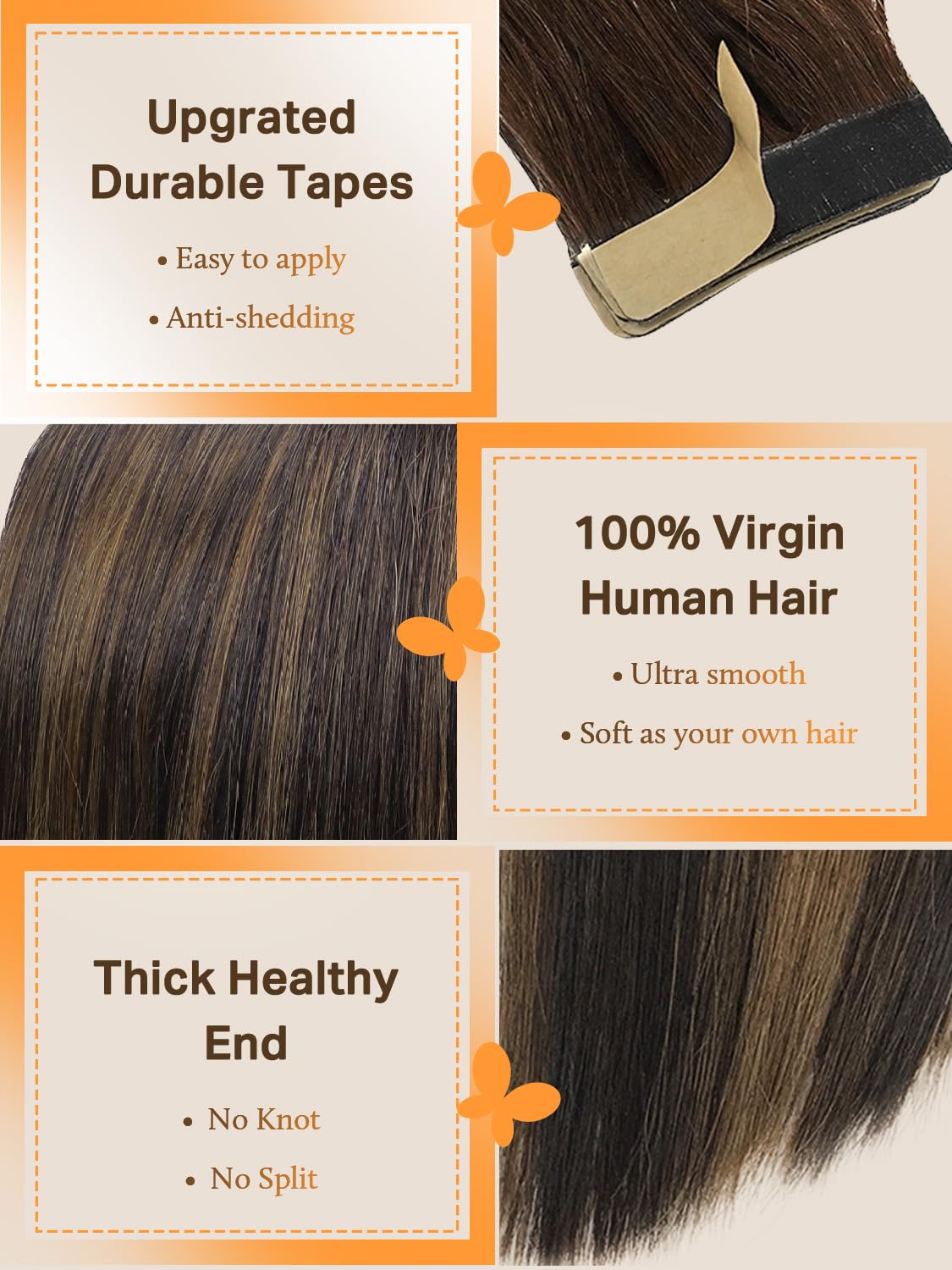 DOORES Hair Extensions Real Human Hair, Dark Brown to Chestnut Brown 10 Inch 20g 10pcs, Tape in Hair Extensions Remy Straight Hair Real Natural Hair for Women