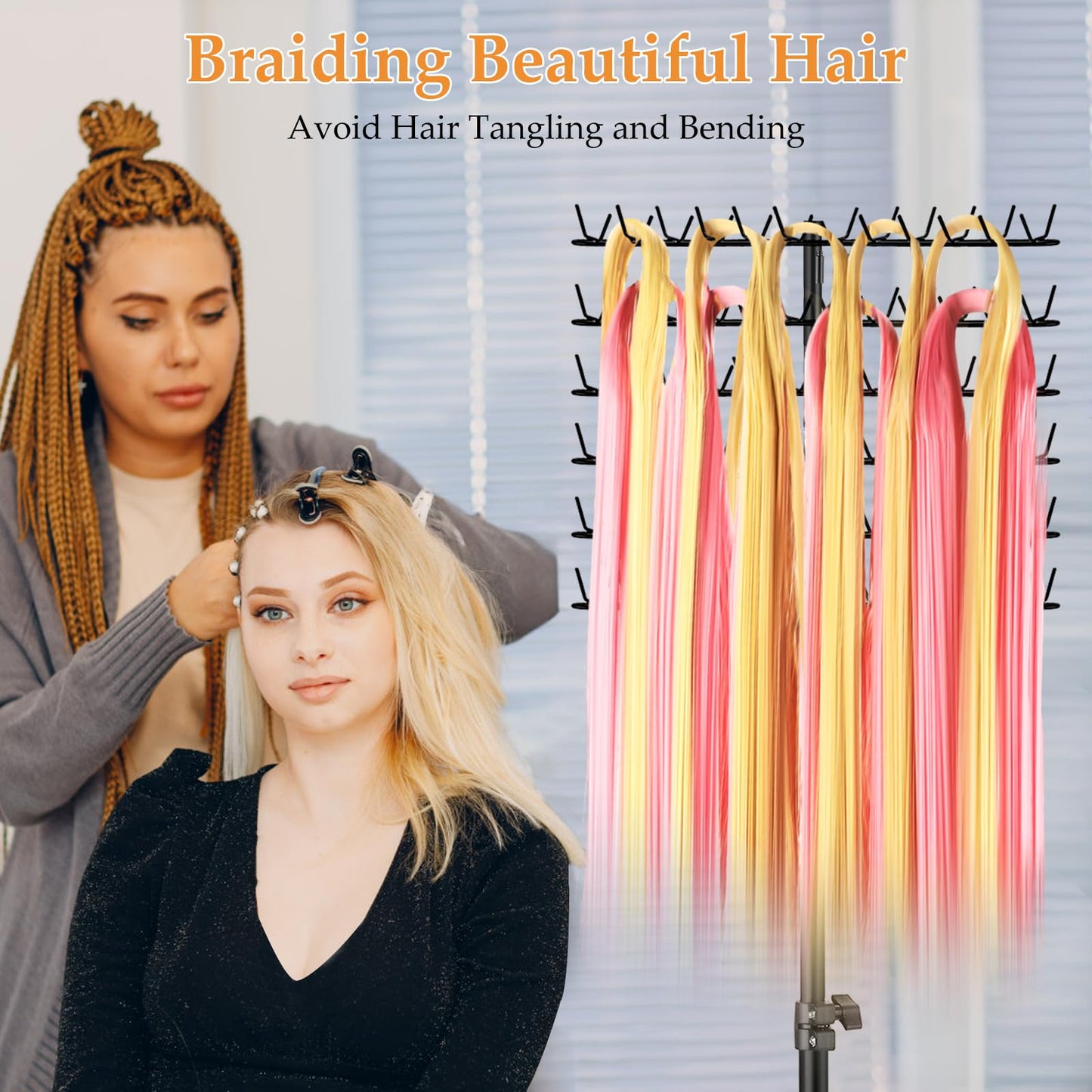 144 Pegs Braiding Hair Rack, Height Adjustable Braiding Hairs tand, 2-sides Hair Rack for Braiding Hair Braiding Rack Stand for hair with Stylist Hair Braiding Tools