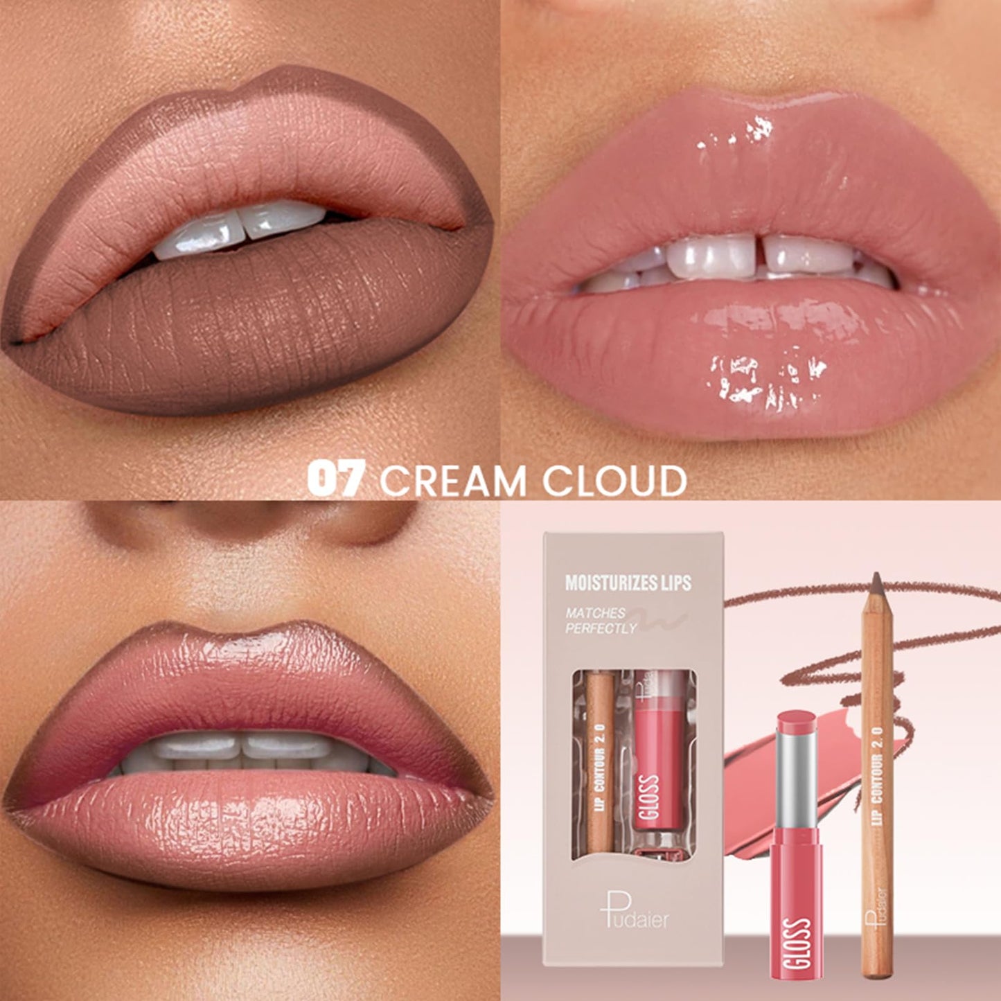 2Pcs Lip Liner and Lipstick Combo, Highly Pigmented Lip Liner and Lipstick Set for women, Long Lasting Matte Lip Pencil and Hydrating Lip Balm Lip Gloss Makeup Kits with Sharpener