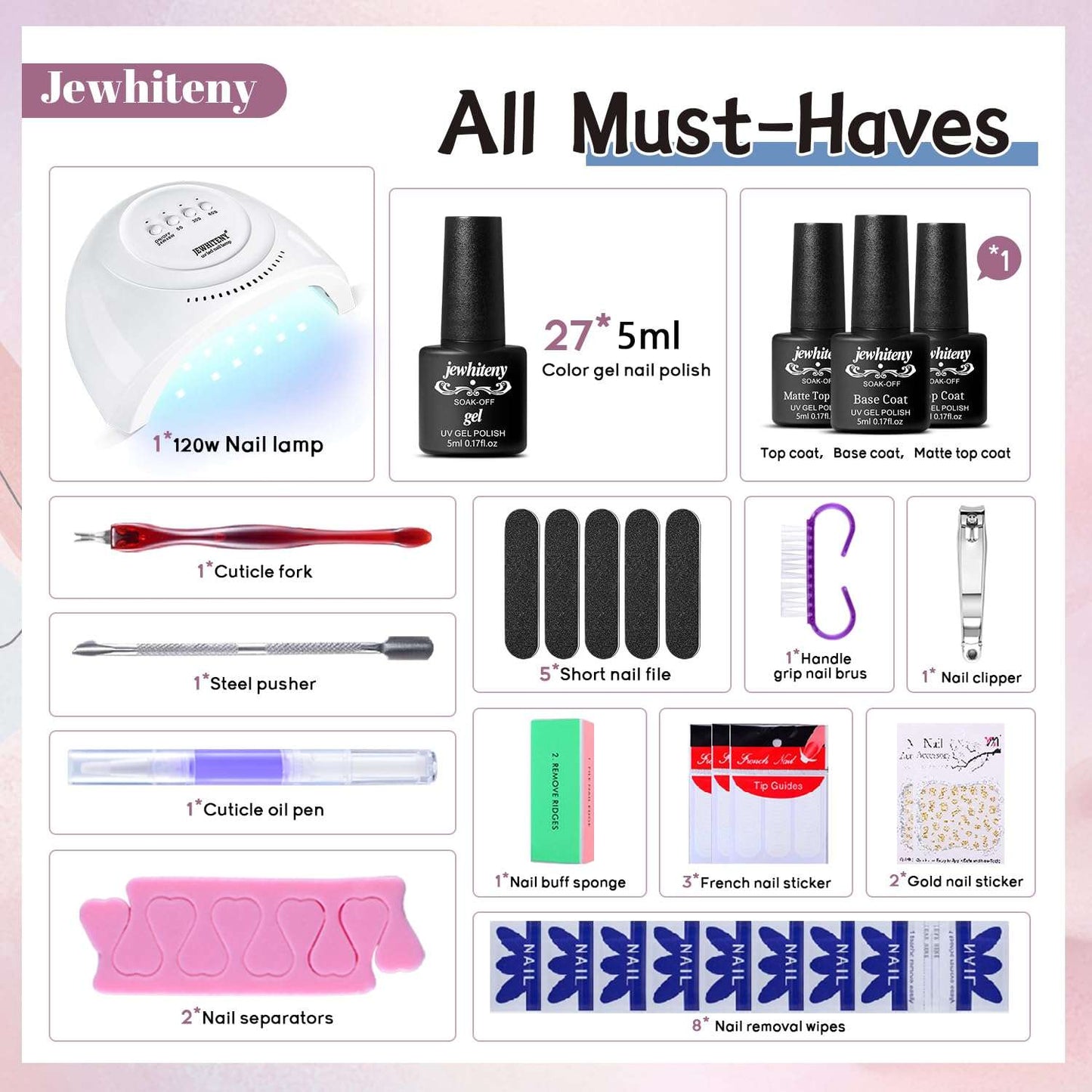 27 Colors Nail Polish Kit with U V Light, U V LED Nail Dryer Lamp Curing Gel Nail Polish Set Popular Gel Polish Set DIY at Home, Nail Manicure Tools