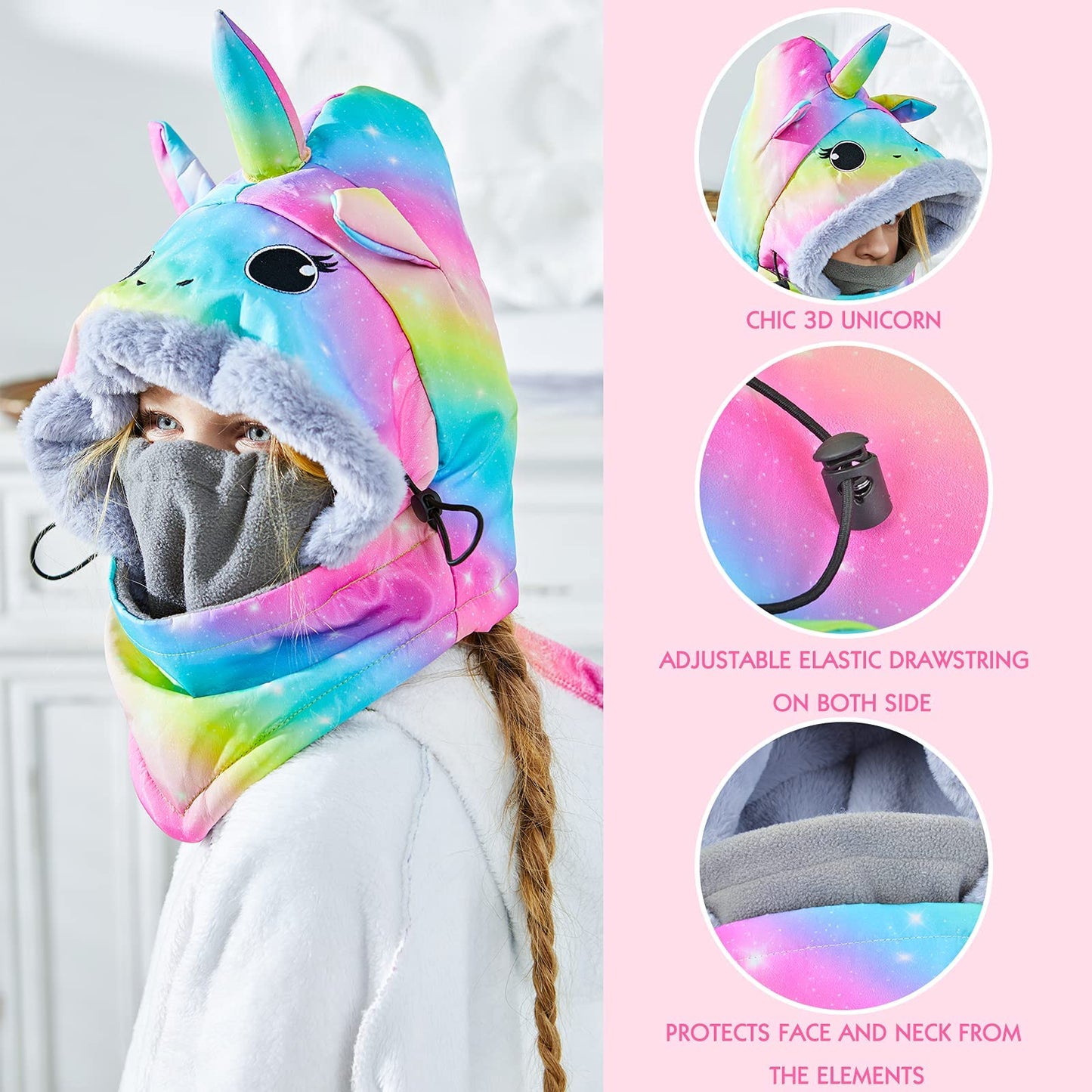 Kids Winter Windproof Hat, Unisex Children Heavyweight Balaclava for Kids, Ski Mask with Thick Warm Fleece Face Cover