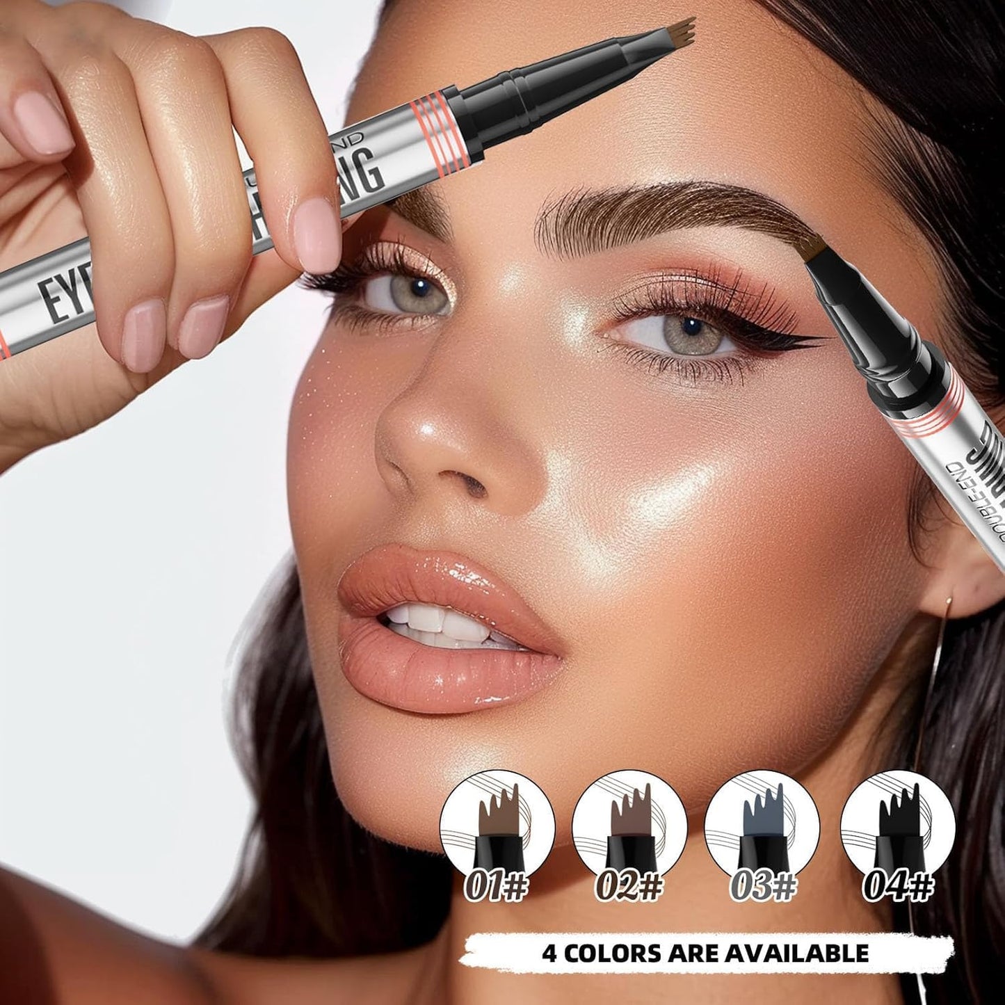 2024 New 2-in-1 Eyebrow Pencil with Gel,Waterproof Magic Eyebrow Pencil,Dual-Ended 3D Microblading Eyebrow Pen with 4 Tip & Eyebrow Brush, Makeup Long-Lasting Eyebrow Pen for Women (Light Brown)