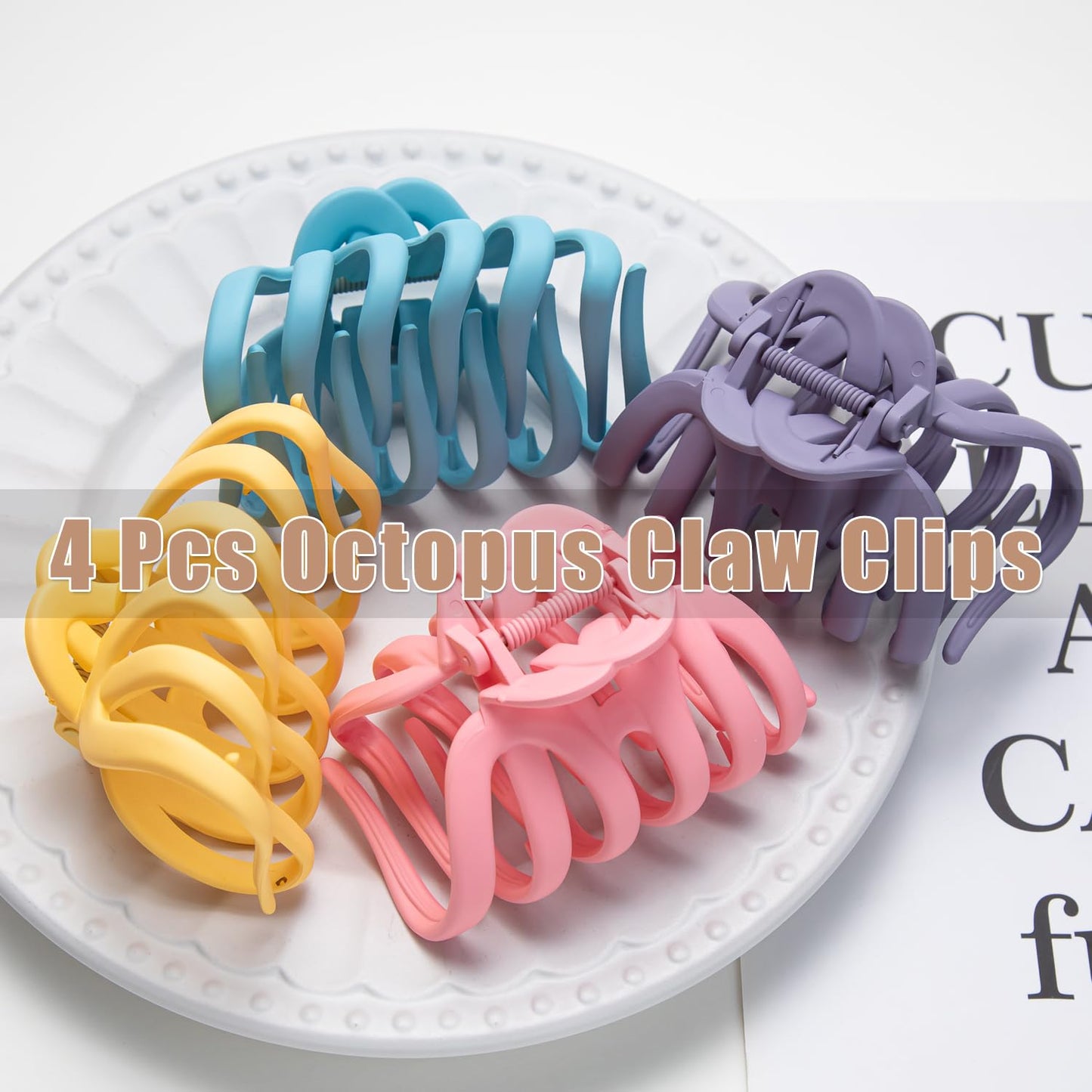 4 Pcs Octopus Claw Clips Matte Hair Clips Octopus Hair Claw Clips for Women 3.8" Large Hair Claw Clip for Women Strong Grip Non-slip Jaw Clip for Thick,Multiple Colors
