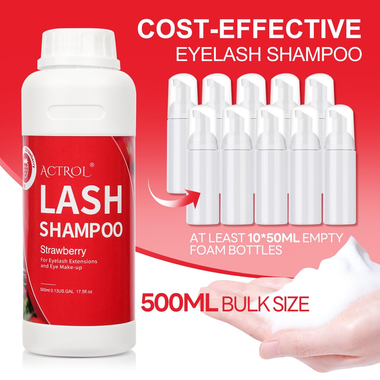 ACTROL Lash Shampoo Strawberry 500ml Eyelash Shampoo Lash Wash Shampoo Lash Cleanser Foam