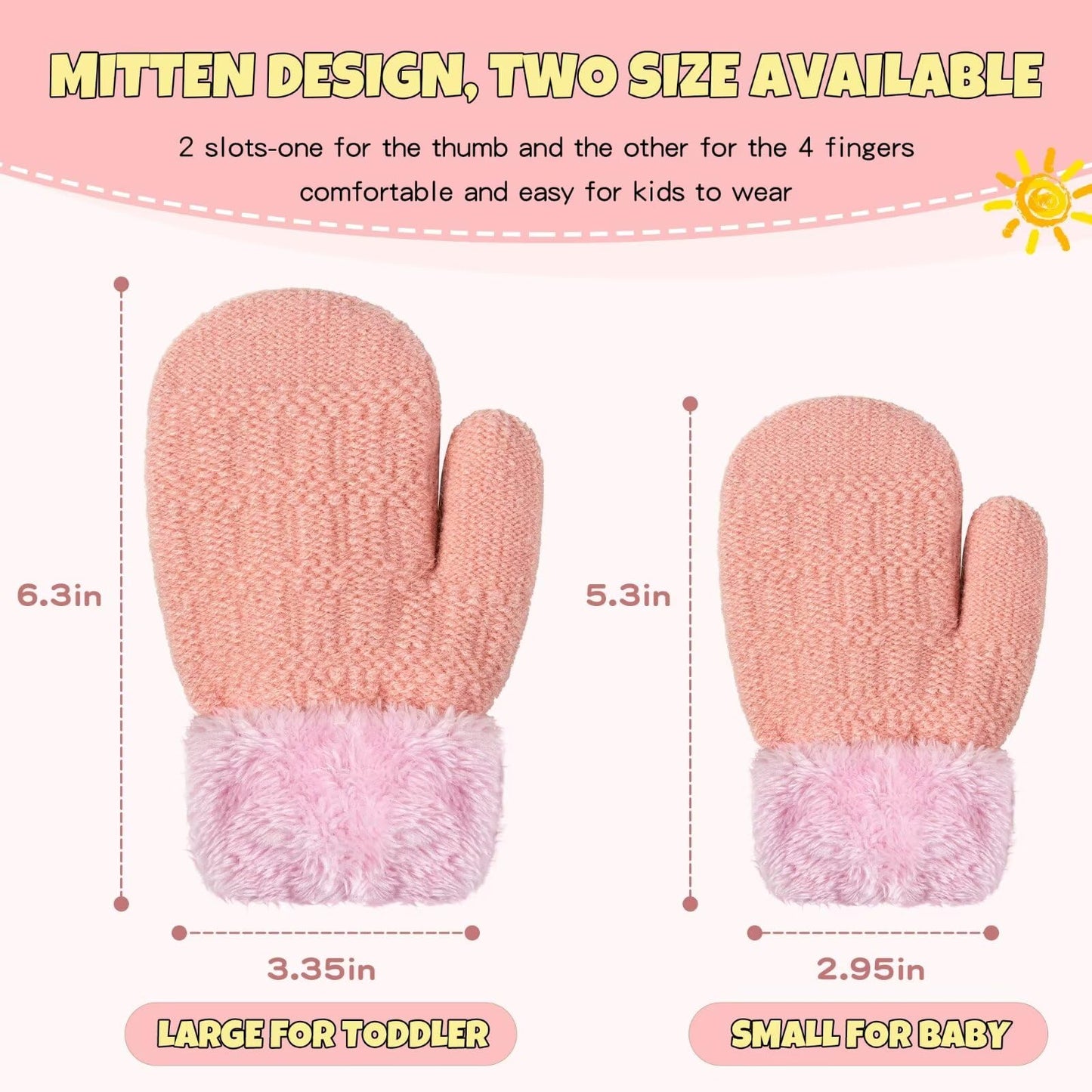 3 Pack Baby Mittens for Toddler Girls Boys, 2 Size Winter Mitten Gloves for Baby Infant Newborn Kids, Unisex Warm Fleece Lined Gloves Hand Mittens for Cold Weather-03