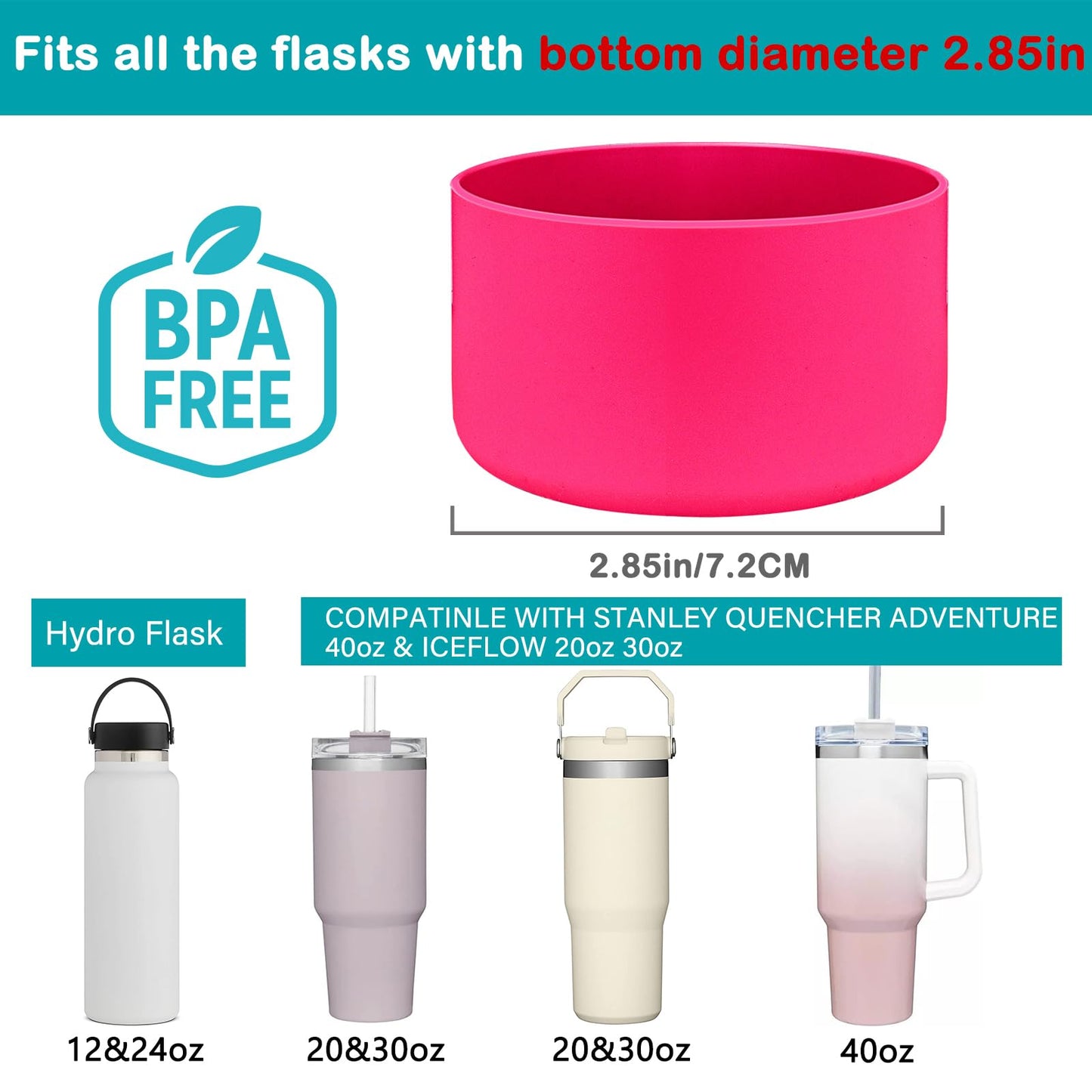 HEYSKAY 2pcs Protective Flask Silicone Boot Base for Stanley Quencher Adventure 40oz & Stanley IceFlow 20oz 30oz Tumbler, and Compatible with 12-24oz Hydro Sport Water Bottles,Yeti and More