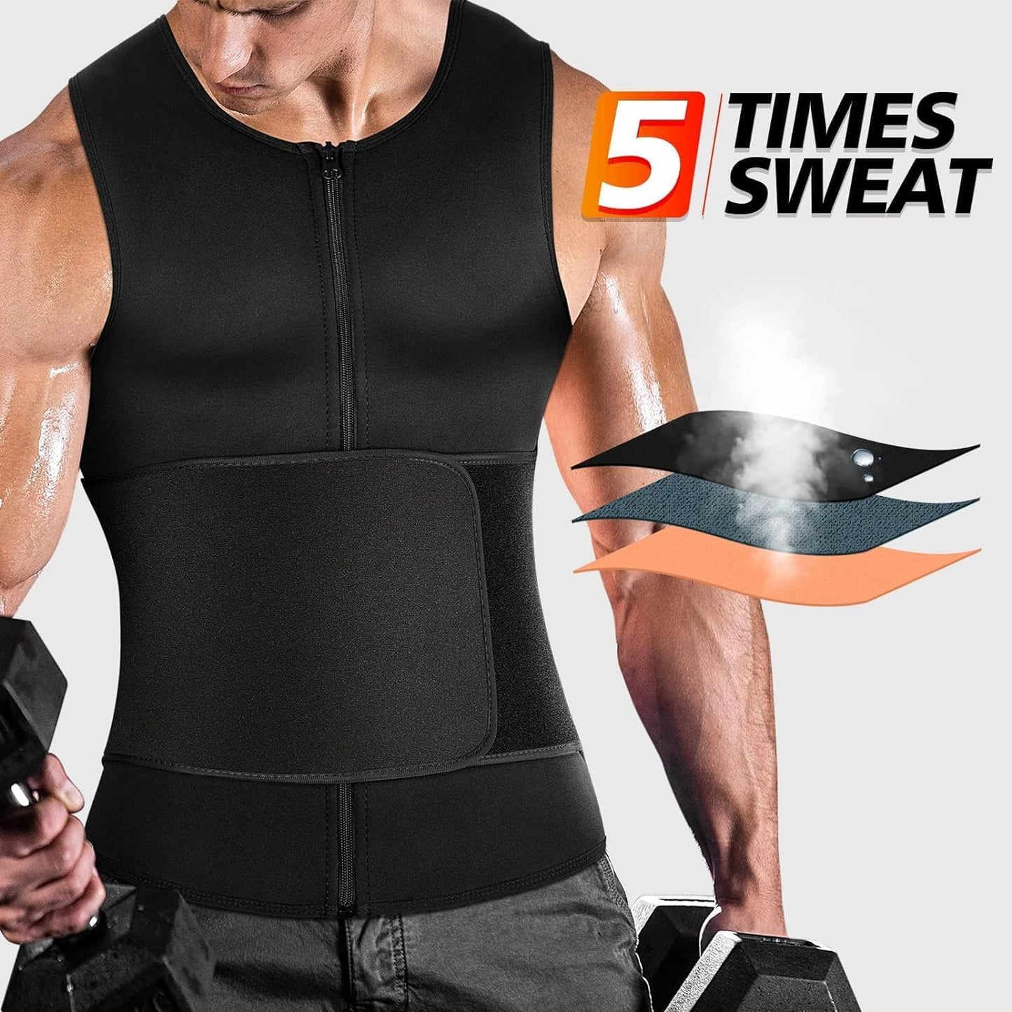Cimkiz Mens Sweat Sauna Vest for Waist Trainer Neoprene Faja Para Hombre, Adjustable Sauna Workout Zipper Suit (Yellow, Small)