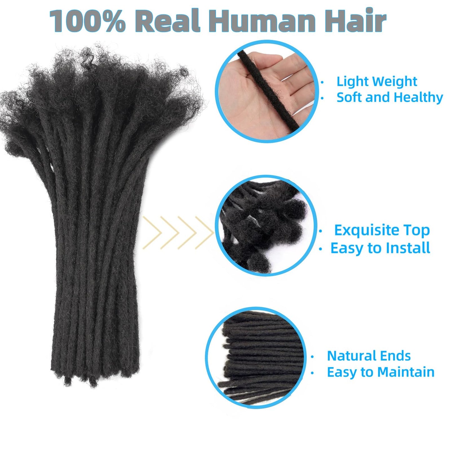4Inch 0.6cm Width 30 Strands Natural Black Loc Extension Human Hair Full Handmade Permanent Locs Extensions Can Be Dyed and Bleached for Men/Women/Kids Real Dreadlock Extensions Human Hair