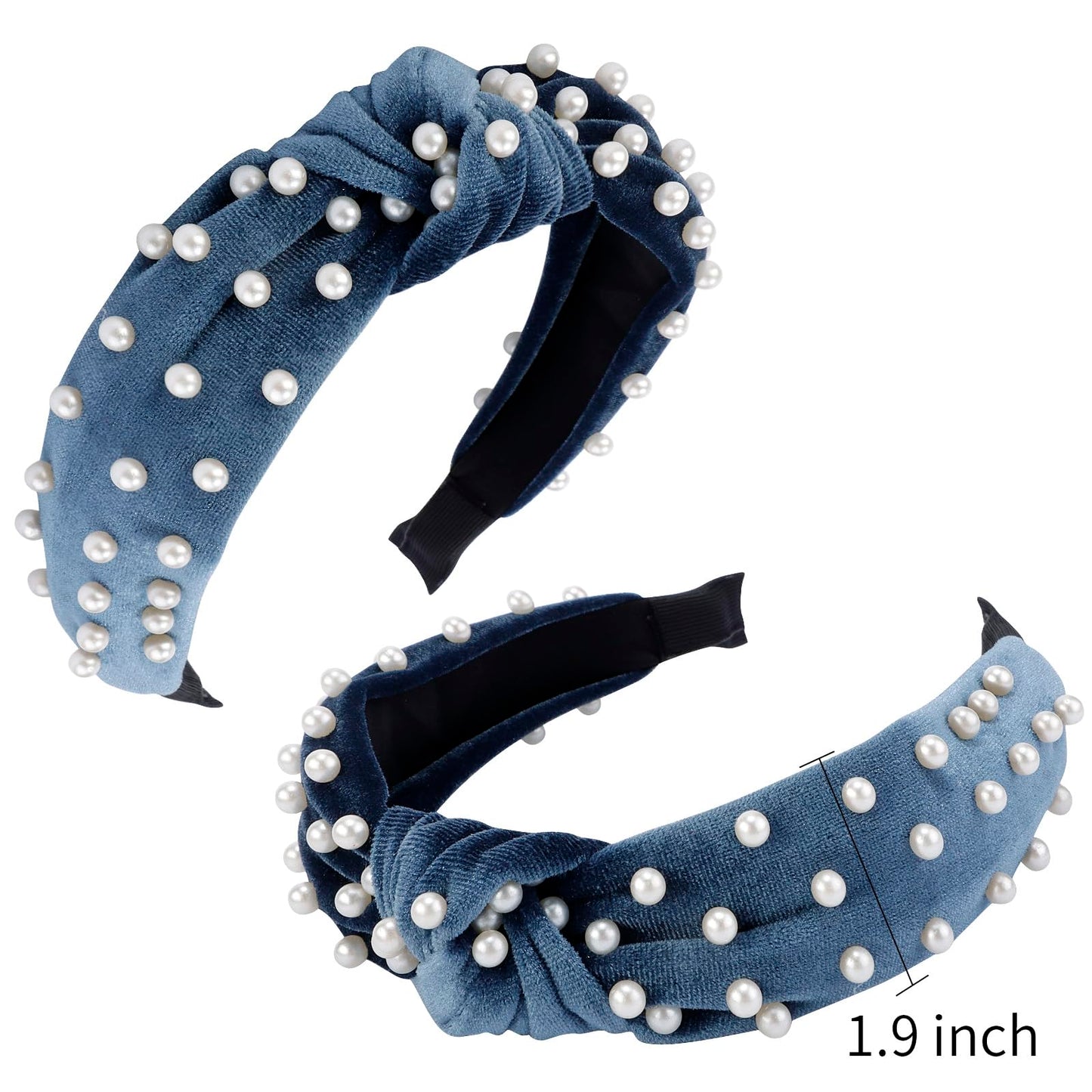 VELSCRUN Pearl Headband, 12 pcs Knotted Headbands for Women - Hair Bands with Beaded Non Slip Wide Top Knot - Velvet Hair Bands for Women's Hair Accessories for Women Girls Gifts, Black White Pink Red