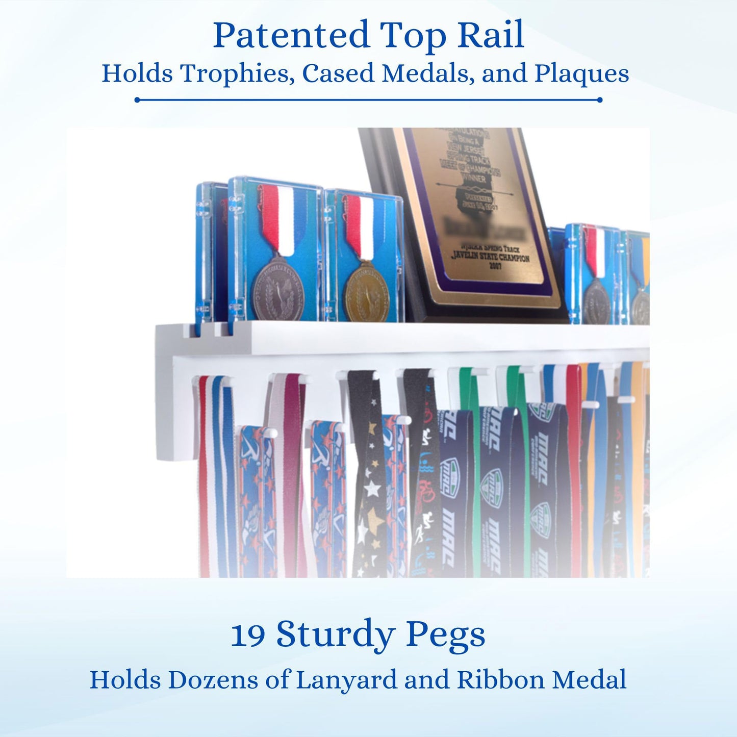 2ft- Medal Awards Rack- Premier Medal Hanger Display and Trophy Shelf - Multi-Purpose Trophy and Medal Holder for Medal Display, Plaques, Pictures, Trophies and More Solid Wood