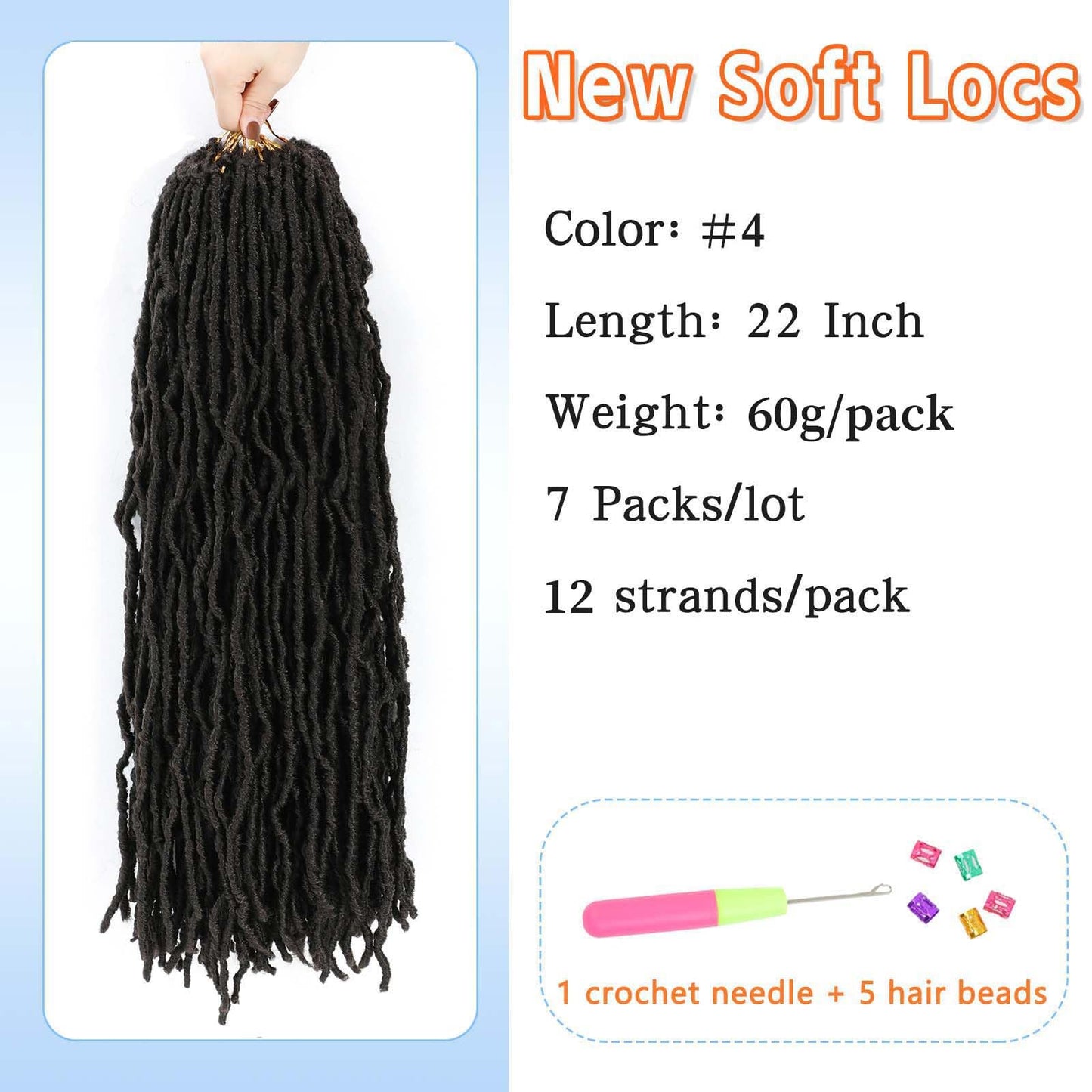 Soft Locs Crochet Hair 22 Inch 7 Packs Pre Looped Faux Locs Crochet Hair For Black Women Butterfly Faux Locs Hair Curly Crochet Loc Extensions(22inch, 7 Packs, 4#)