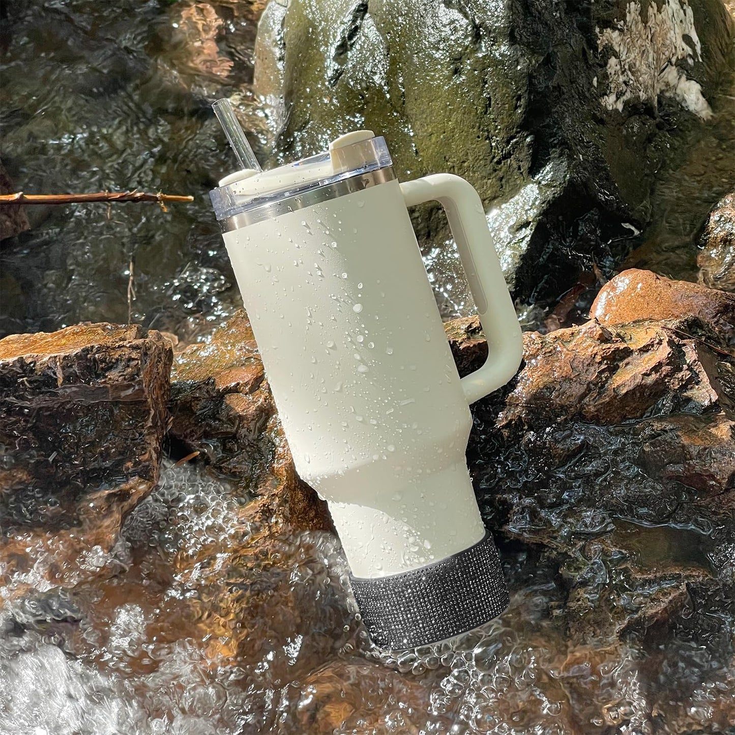 WORBSS Diamond Glitter Silicone Boot for Stanley Cup 40oz Tumbler & Simple Modern 30-40oz Trek Tumbler Accessories for 2.8-2.9 inch Trapezoidal Cylinder Base Water Bottles Bottom Anti-Slip Sleeve