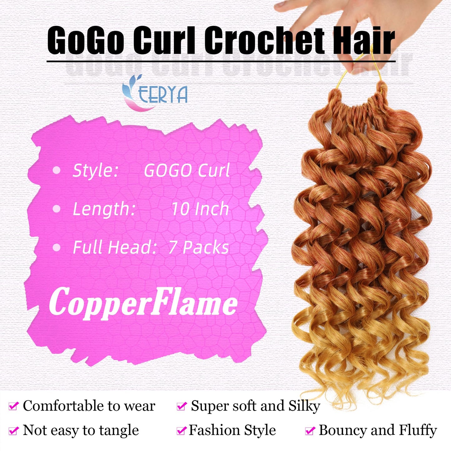 7 Packs GoGo Curl Crochet Hair 10 Inch Short Copper Flame Curly Crochet Hair for Women Deep Wave Beach Curl Crochet Braids Synthetic Braiding Hair Extensions (10 Inch, Copper Flame)