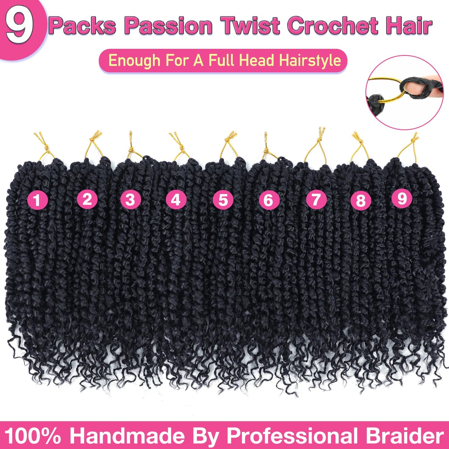 9 Packs Passion Twist Crochet Hair 8 Inch Pre Looped Crochet Passion Twist Hair Bohemian Short Passion Twist Crochet Braids Hair for Women Girls and Kids (8Inch,2#)