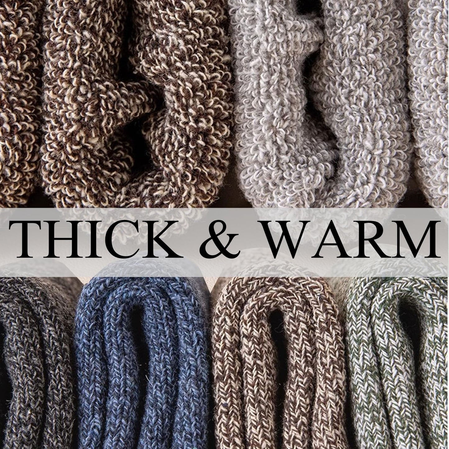 5 Pairs Wool Socks for Women Gifts Winter Warm Thick Knit Cabin Cozy Crew Socks, Z Bicolor Line