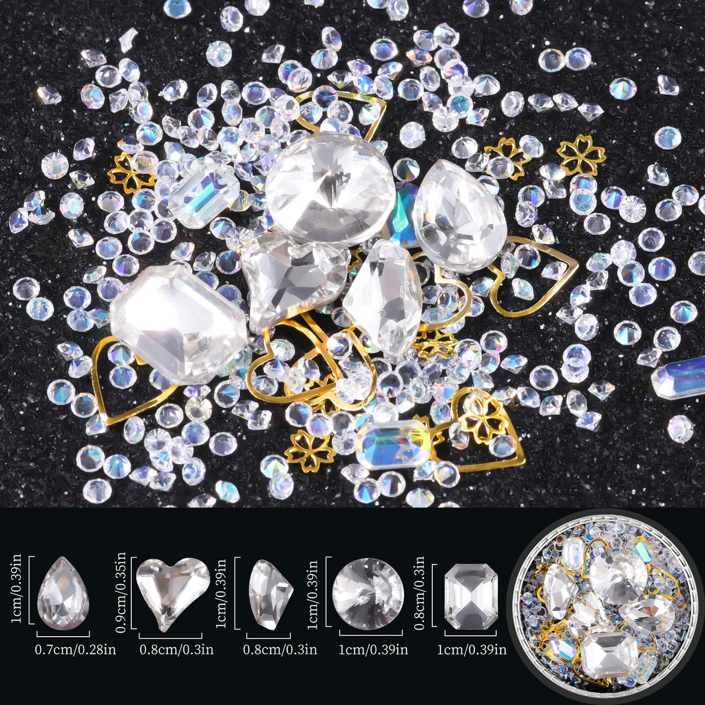 6 Wheels Mixed Sparkle Nail Art Rhinestones Diamonds Crystals Butterfly Beads Artificial Pearls Gold Silver Nail Studs Gems Metal Hollow Rivets Charms (Kit-4)