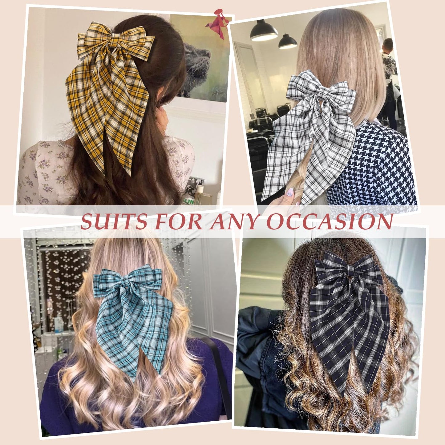 4 PCS Big Hair Bows for Women - Bow-knot Clips for Thick & Thin Hair, Nonslip Bow Claw Clips