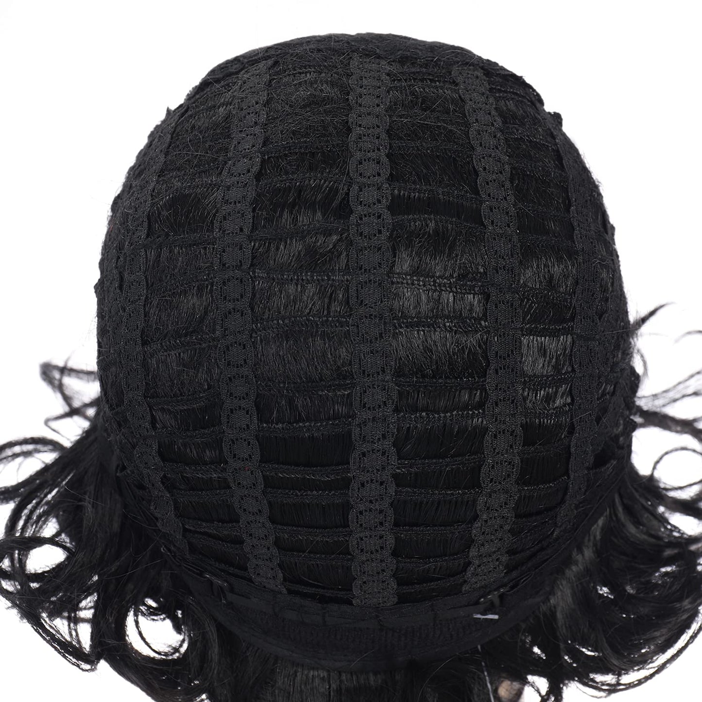 BERON Black Wig Short Curly Black Wig Natural Wavy Wig Black 1920s Wig for Women Cosplay Costume Party Come with Wig Cap (Black)