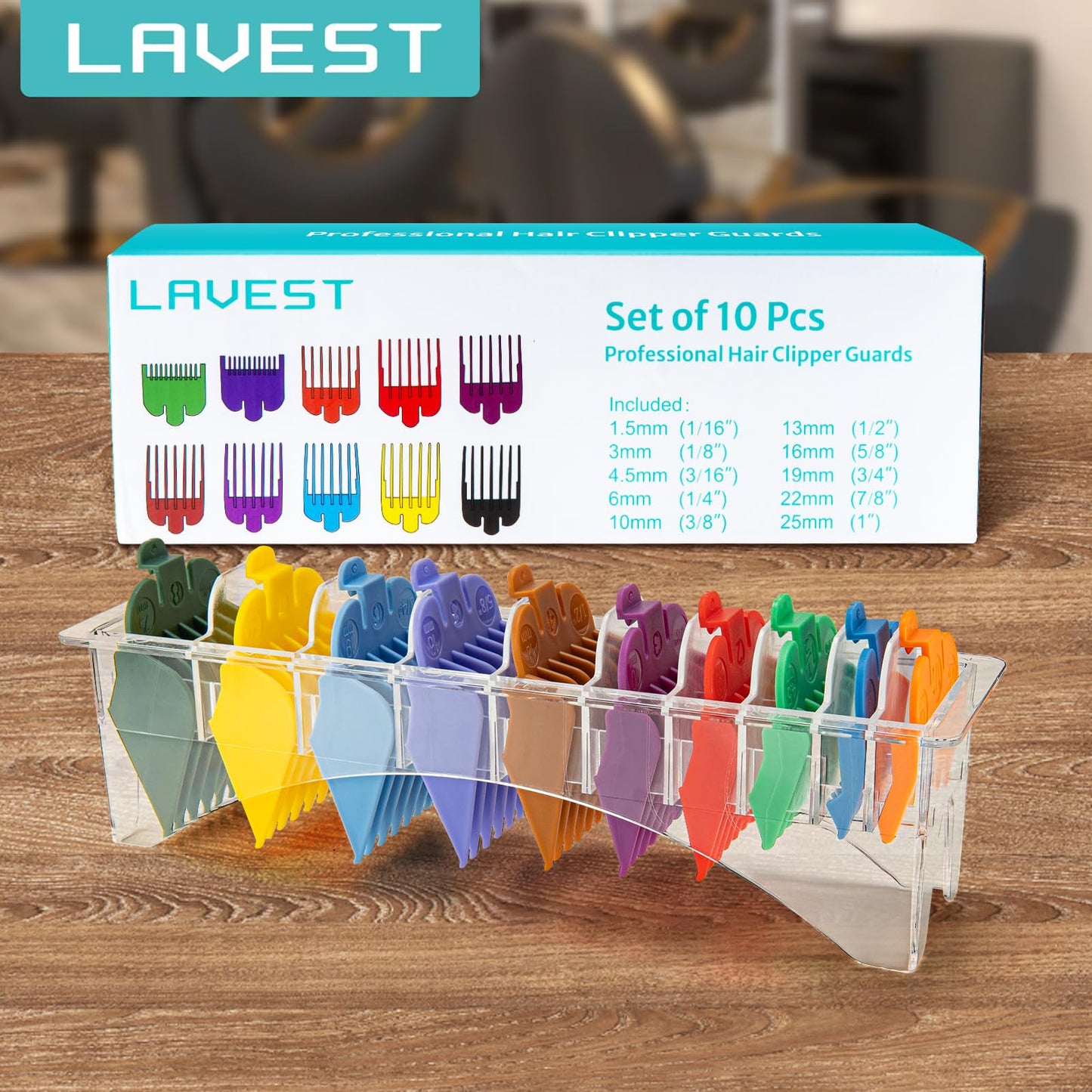 10 Professional Hair Clipper Guards Cutting Guides Fits for Most Wahl Clippers with Organizer, Color Coded Clipper Combs Replacement - 1/16" to 1"