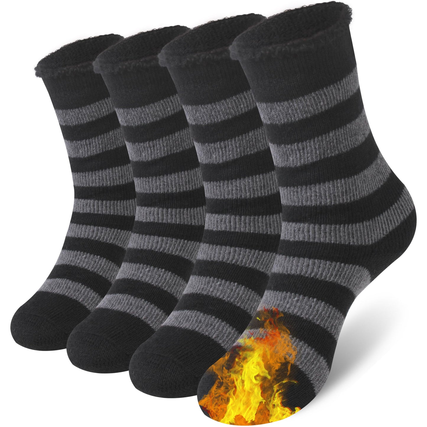 Sunew Heat Warm Thermal Socks 4 Pack, Womens' Mens Heated Socks for Hunting Winter Outdoor Comfortable Skiing Snowboarding Hiking Working Thermal Snow Socks Men Socks for Cold Weather Black Large