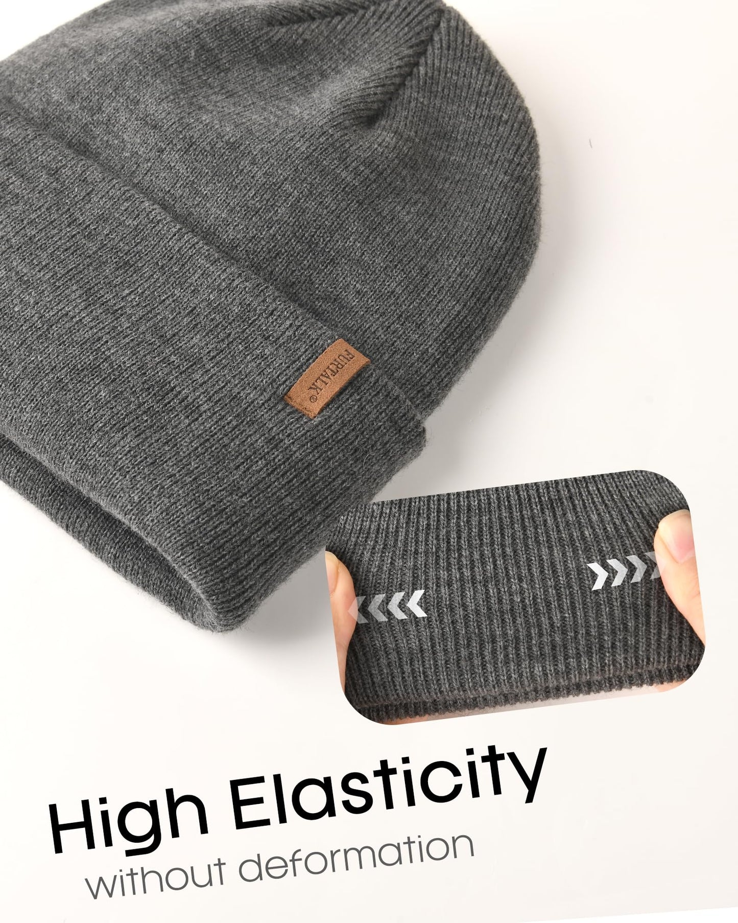 FURTALK Beanie for Men Women Cuffed Thick Knitted Unisex Winter Hat Beanies Skull Cap Grey