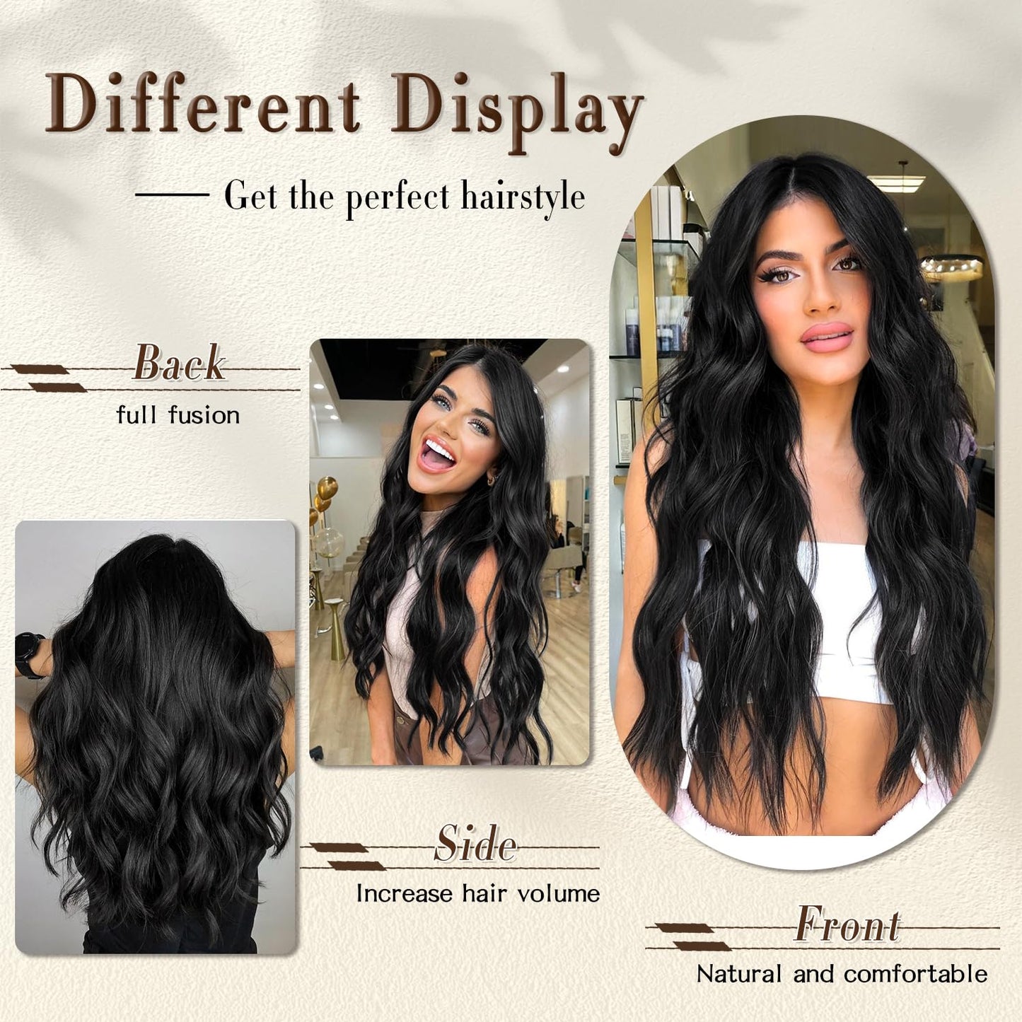 FREEMEIGE Clip in Synthetic Hair Extensions - Long Wavy 4PCS Thick Hairpieces Fiber Double Weft Natural Hair Extensions - 20 Inch for Women