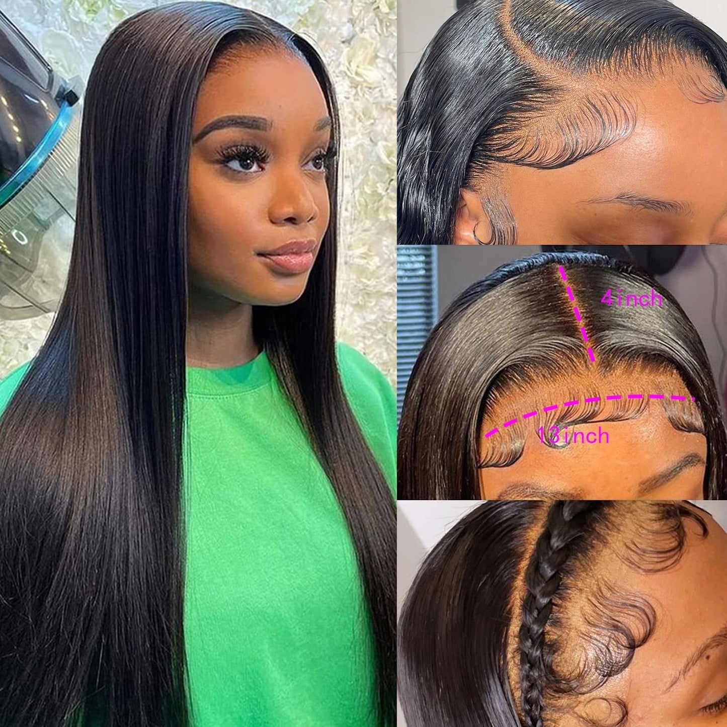 AAKJJ Lace Front Wigs Human Hair Pre Plucked with Baby Hair Straight 13x4 Human Hair HD Transparent Lace Front Wigs for Women Glueless 200 Density (24 Inch, Straight Wigs)