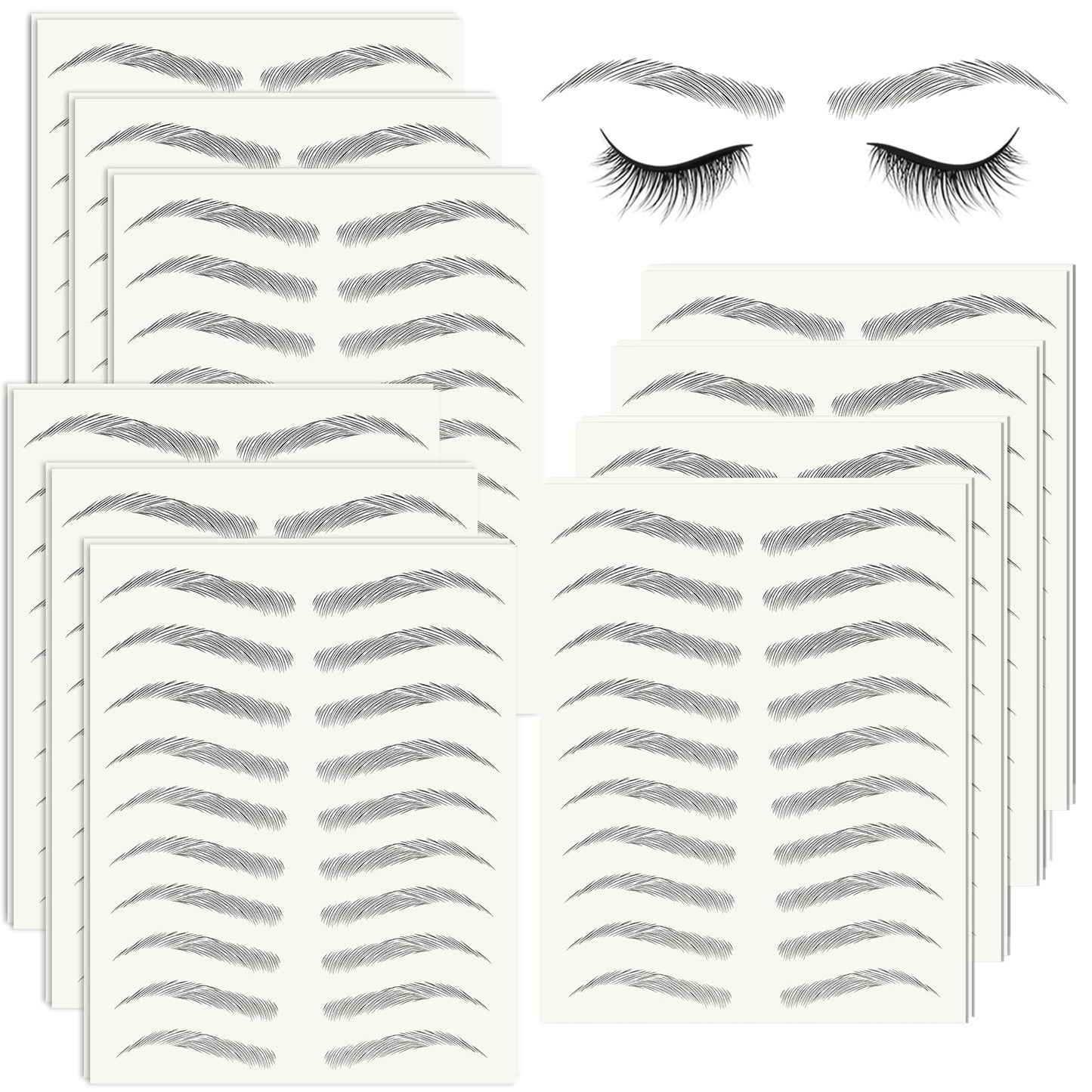 20 Sheets 200 Pairs Eyebrow Tattoo Sticker Waterproof 4D Hair-Like Natural Fake Tattoo Eyebrows Transfers Stickers Peel Off Brows Grooming Shaping Makeup Sticker for Women Girls,Black