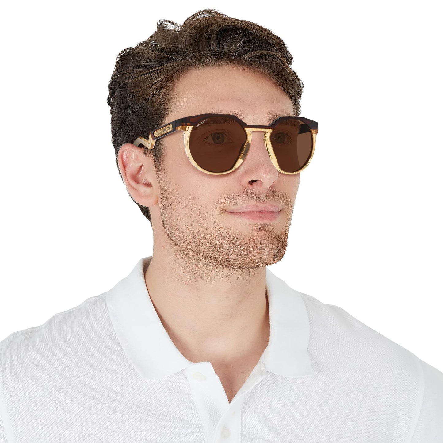 Oakley Men's OO9242 HSTN Round Sunglasses, Kylian Mbappe Dark Amber/Light Curry/Prizm Tungsten, 52 mm
