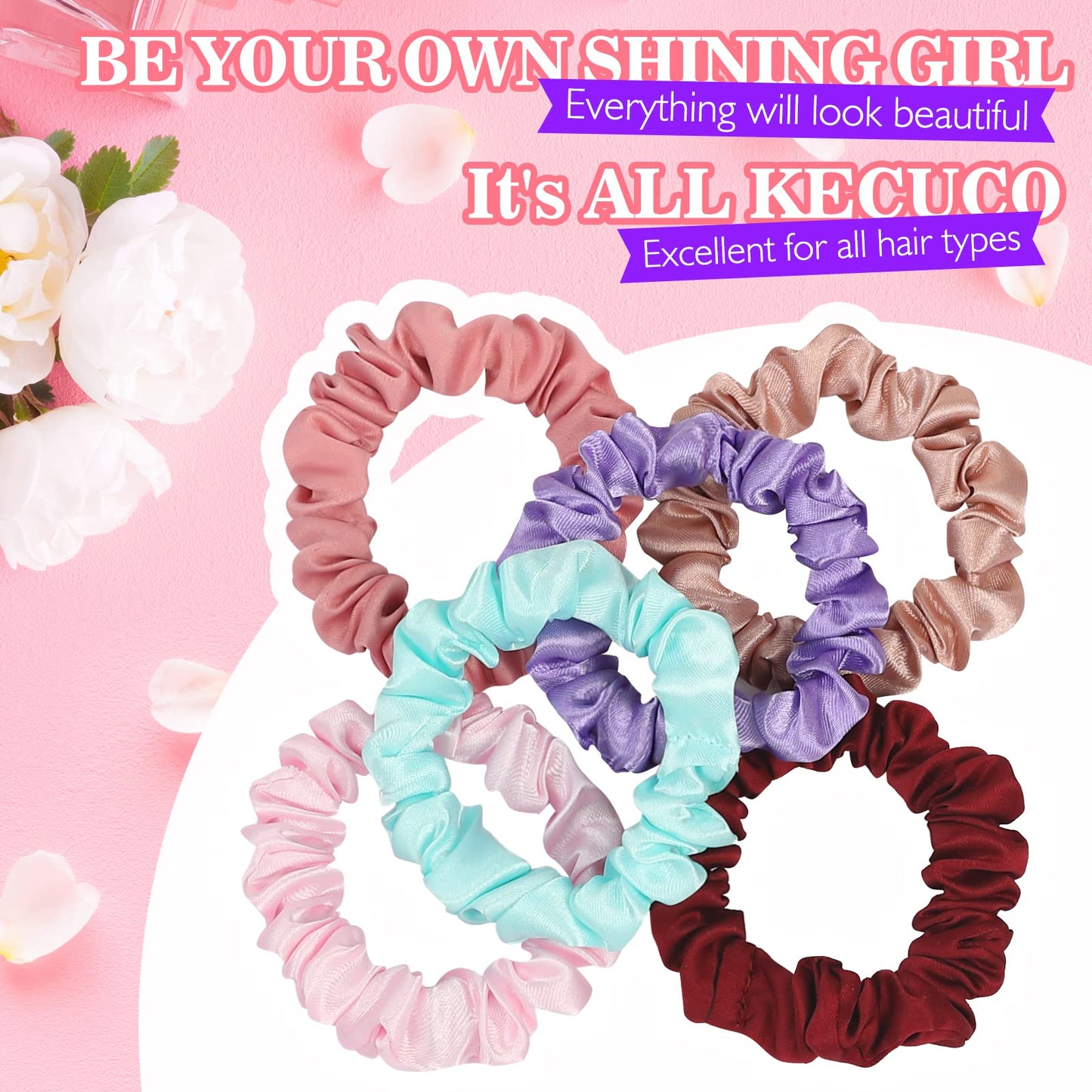 KECUCO 30Pcs Small Silk Satin Hair Scrunchies, Hair Ties for Women Girls Hair Accessories Gift (Multicolor A)