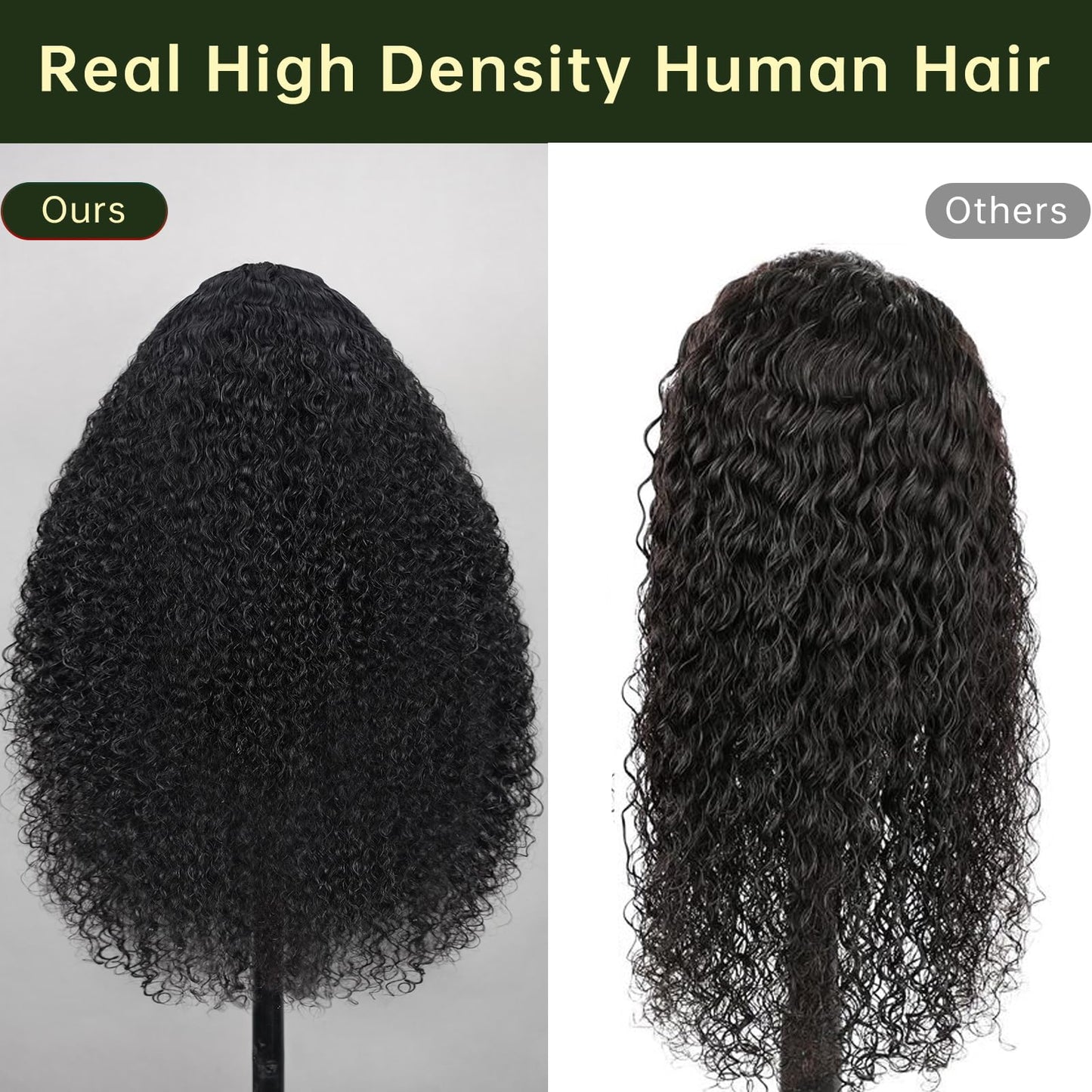 MEGALOOK V Part Wig Human Hair 12A Deep Curly Wig Human Hair 200% Density Half Wigs for Women Glueless U Part Wig with Clip Beginner Friendly No Sew In No Glue 18 Inch